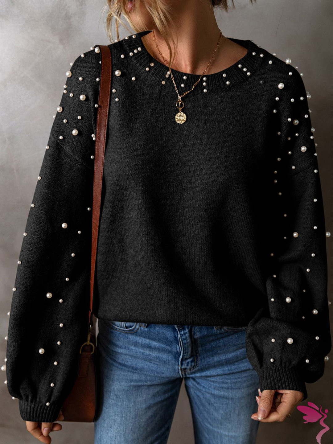 

StyleCast Women Pearls Detail Pullover, Black