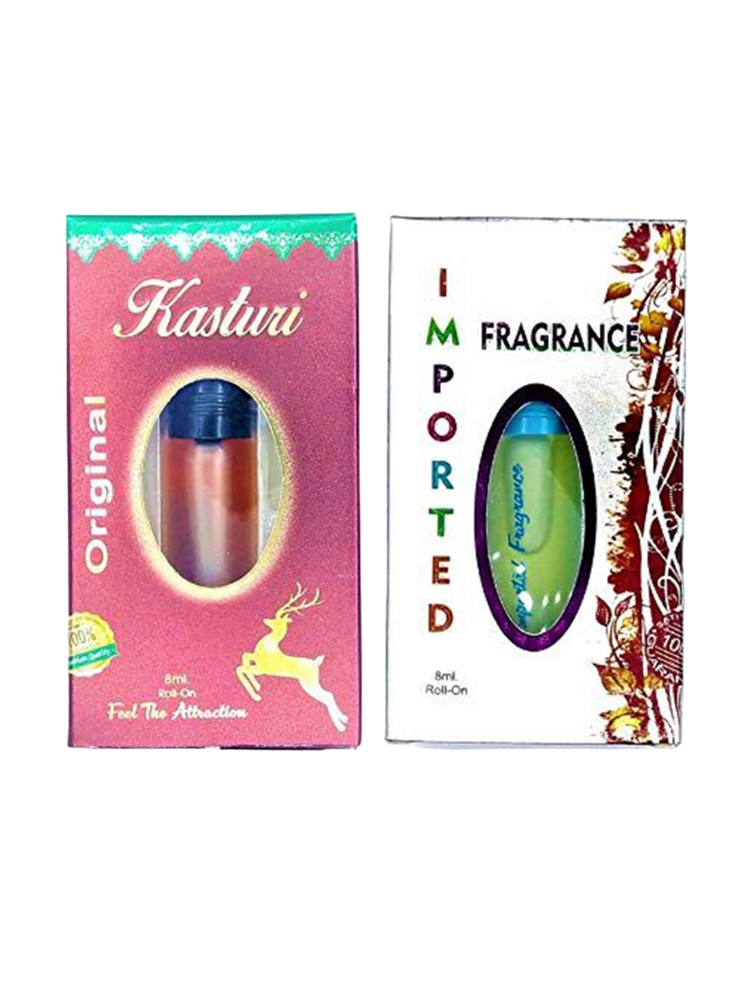 

RAVIOUR LIFESTYLE Set Of 2 Imported & Kasturi Non Alcoholic Roll On Attar - 8 ml Each, Transparent