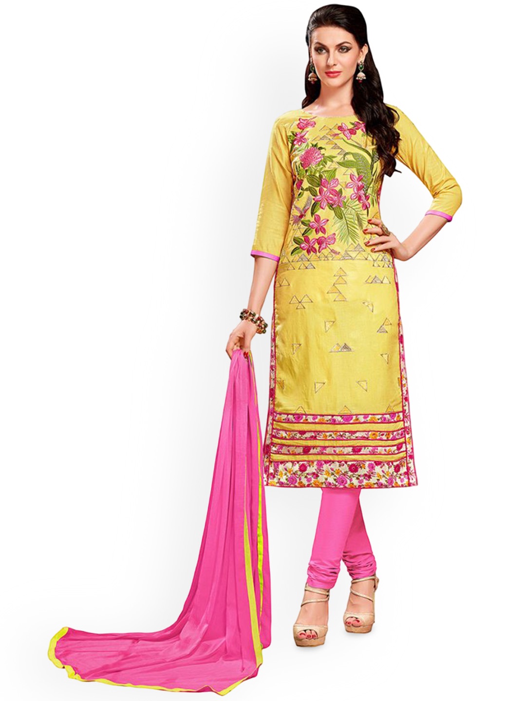 

Maroosh Floral Unstitched Dress Material, Yellow