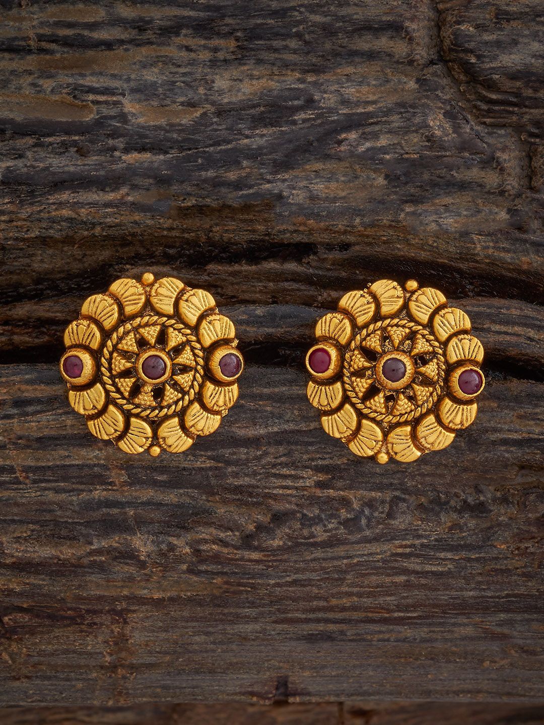 

Kushal's Fashion Jewellery Silver Gold Plated Stone Studded & Beaded Circular Temple Studs