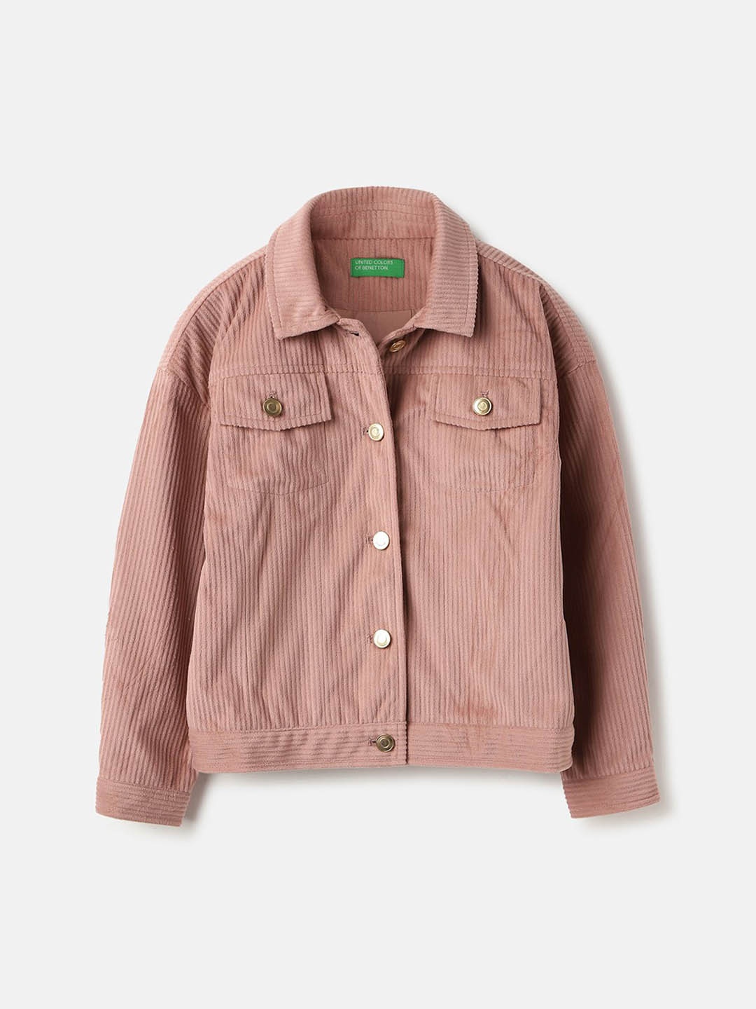 

United Colors of Benetton Girls Spread Collar Corduroy Jacket, Pink