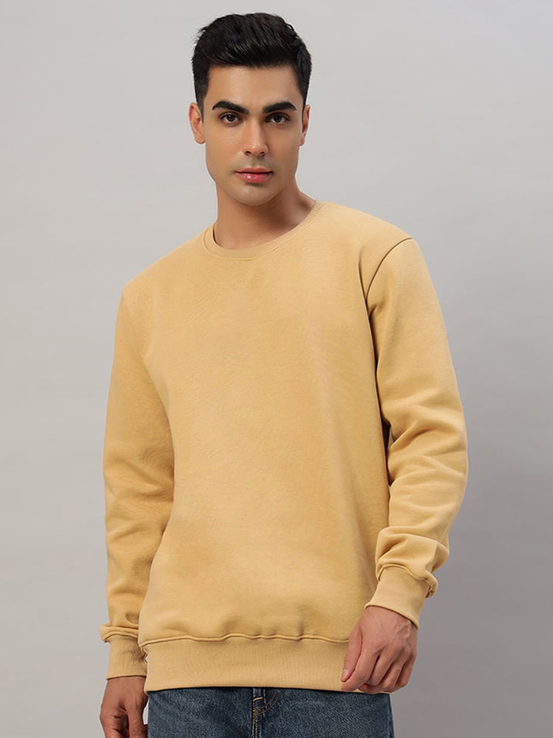 

Juxar Men Cotton Round Neck Long Sleeves Pullover Sweatshirt, Beige