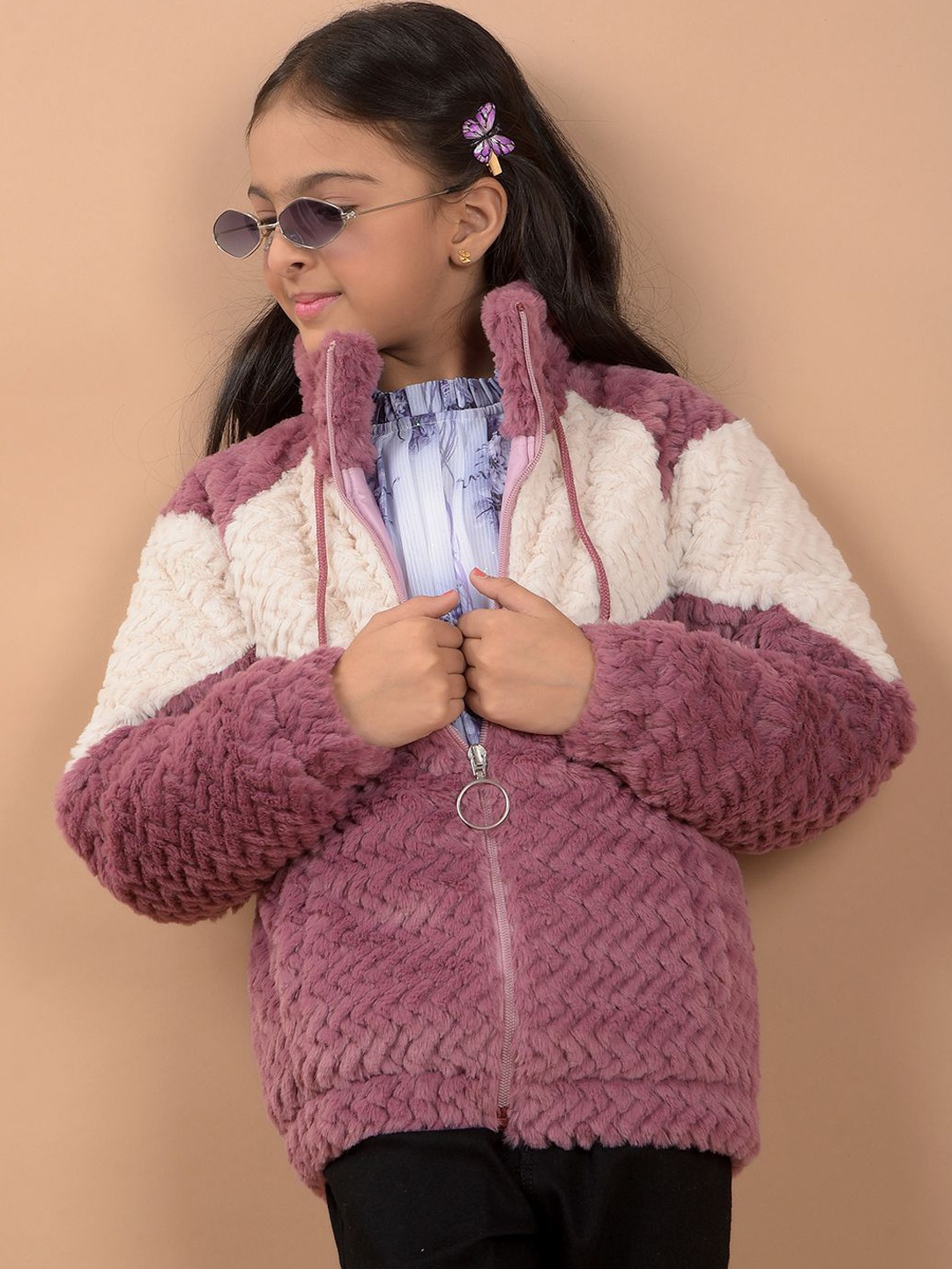 

Crimsoune Club Girls Colourblocked Lightweight Open Front Jacket, Pink