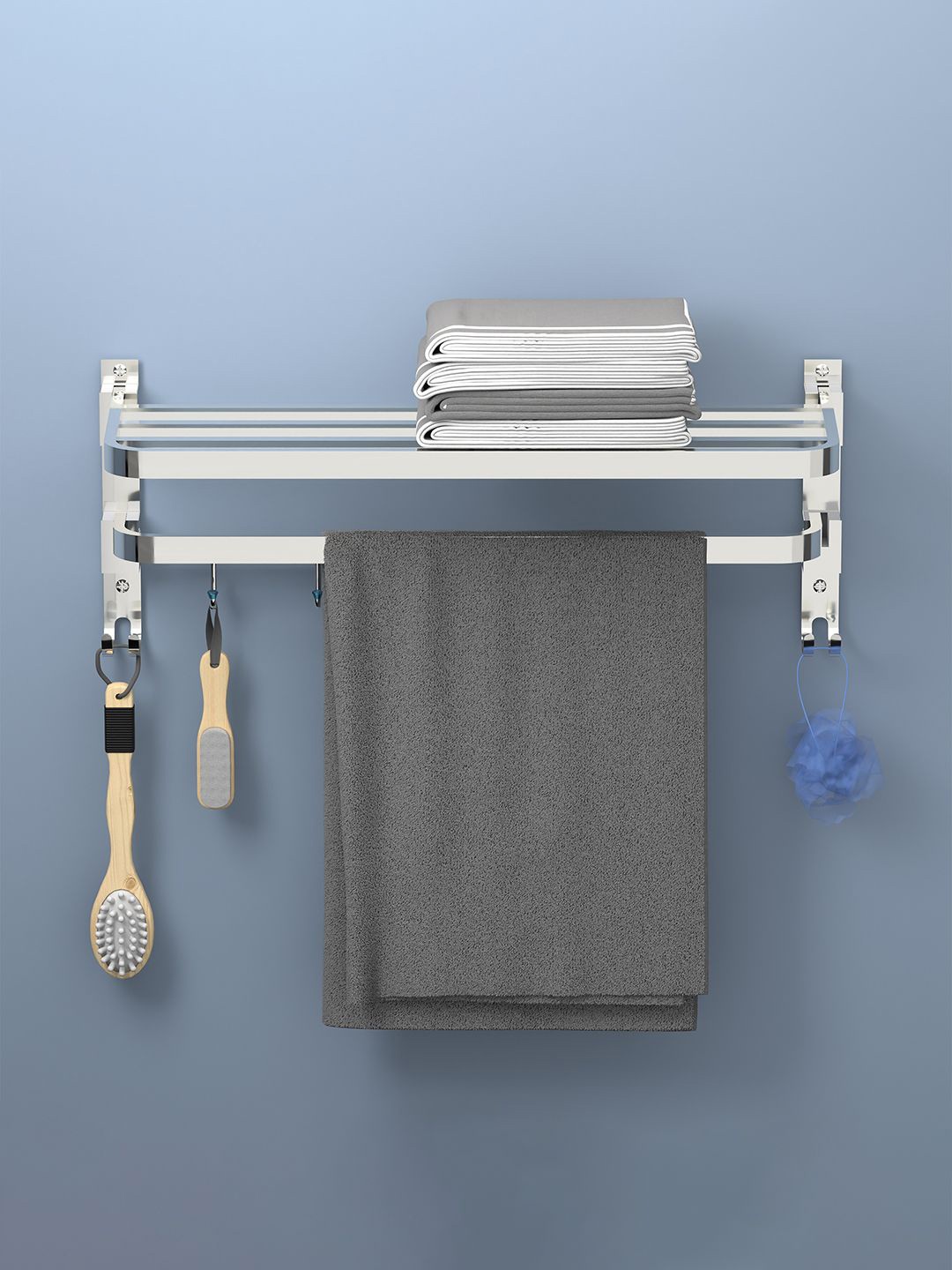 

Kuber Industries Silver-toned Stainless Steel Wall Mounted Towel Holder
