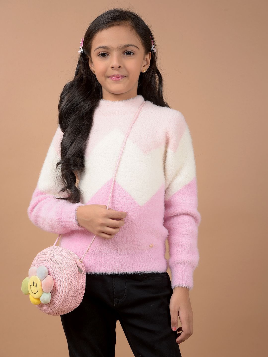 

Crimsoune Club Girls Colourblocked Round Neck Long Sleeves Pullover, Pink
