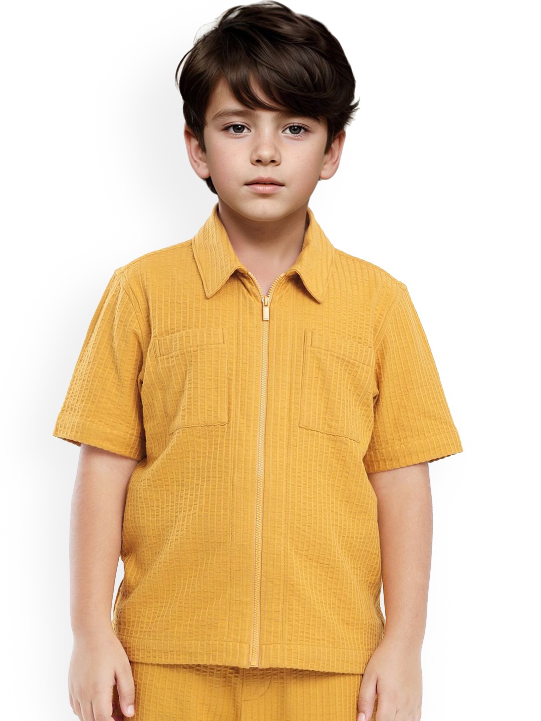 

Rare Ones Boys Tonal Striped Shacket, Mustard