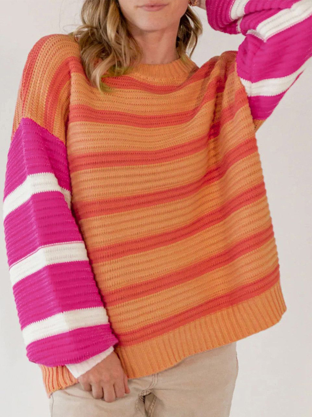 

StyleCast Women Striped Long Sleeves Pullover, Orange