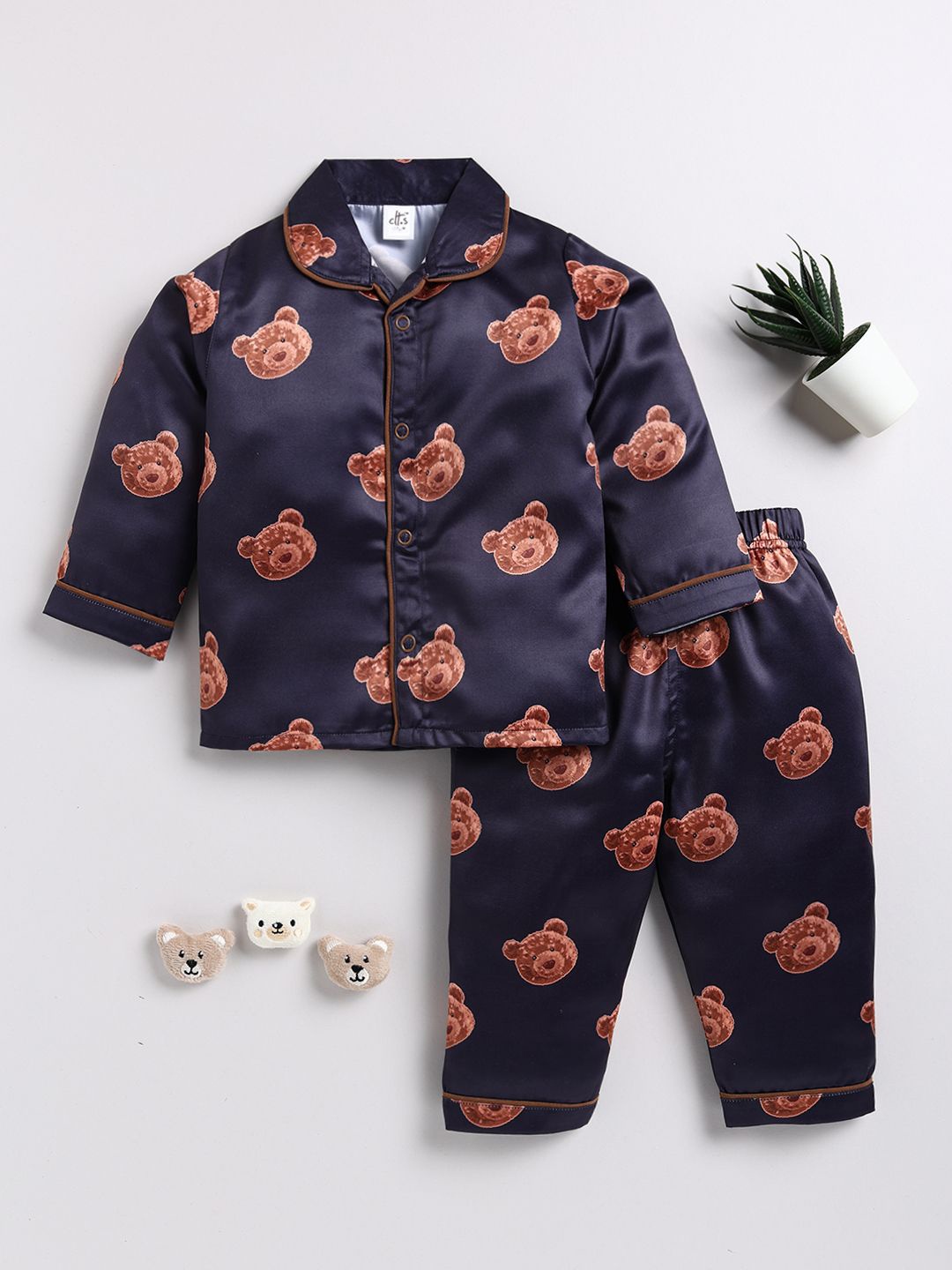 

Clt.s Kids Conversational Printed Satin Night suit, Blue