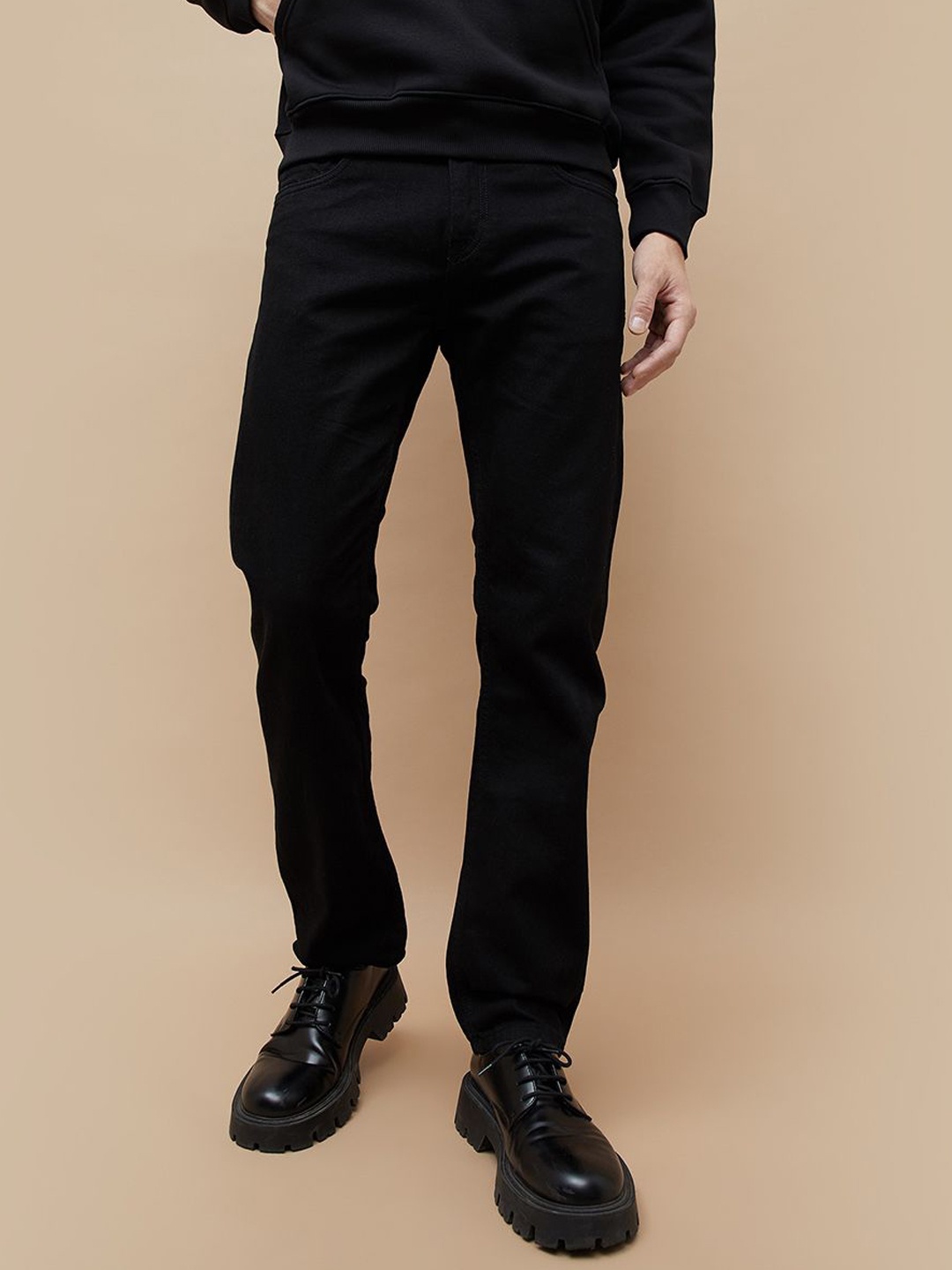 

Forca Men Cotton Clean Look Mid-Rise Straight Fit Jeans, Black