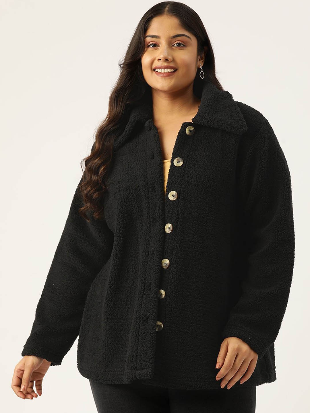 

theRebelinme Women Fleece Oversized Tailored Jacket, Black