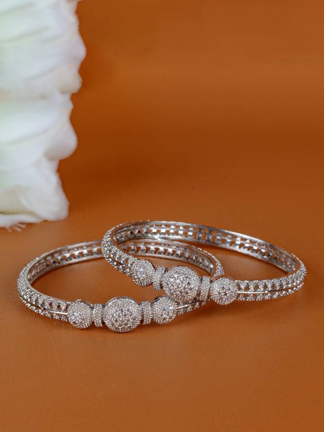

Zevarly Set Of 2 Silver-Plated American Diamond Stone Studded Bangles