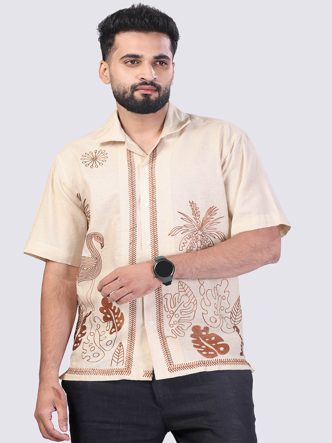 

Cultura Studio Men Comfort Floral Opaque Casual Shirt, Beige
