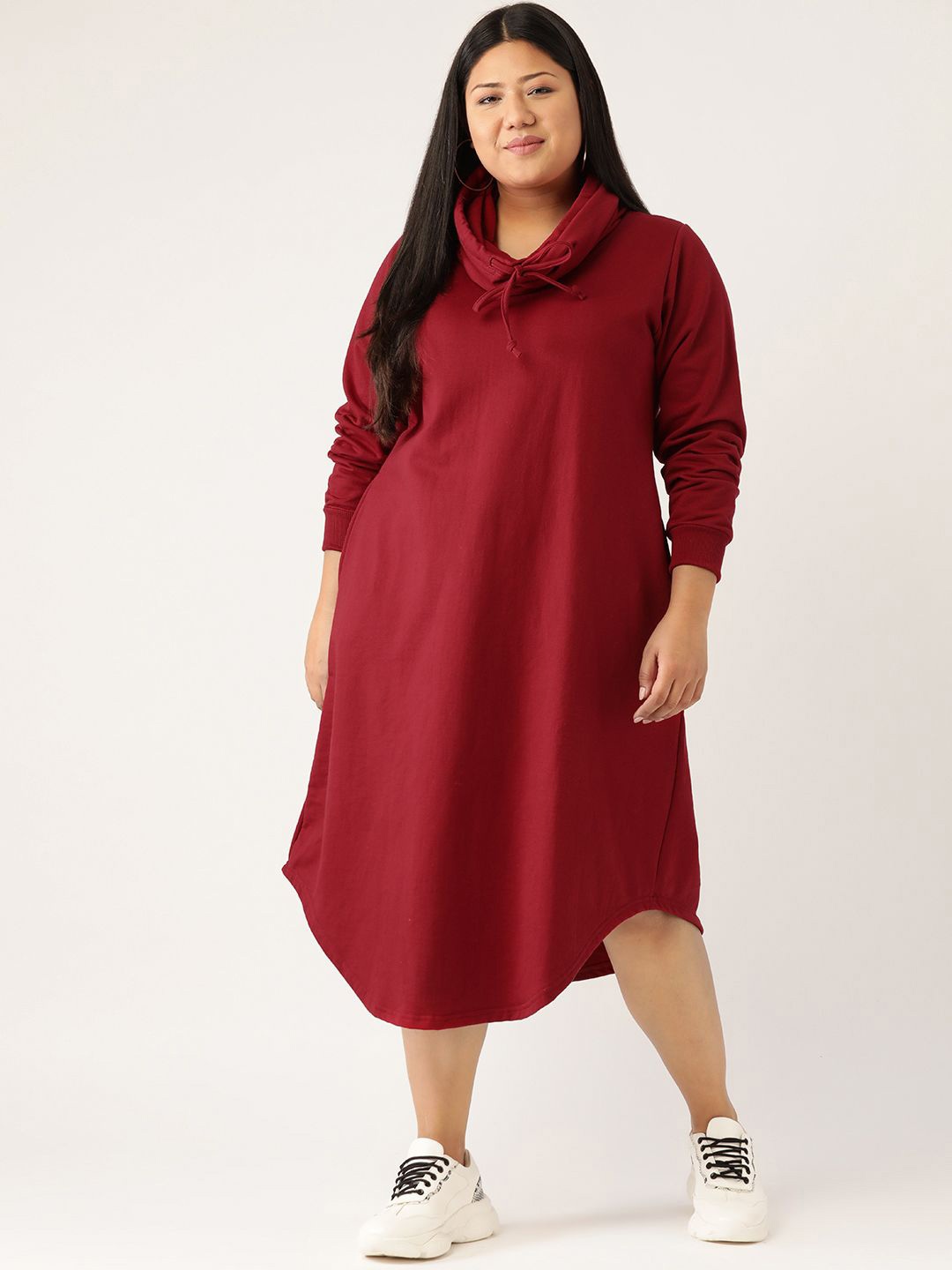 

theRebelinme Women Plus Size Cowl Neck A-Line Midi Dress, Maroon
