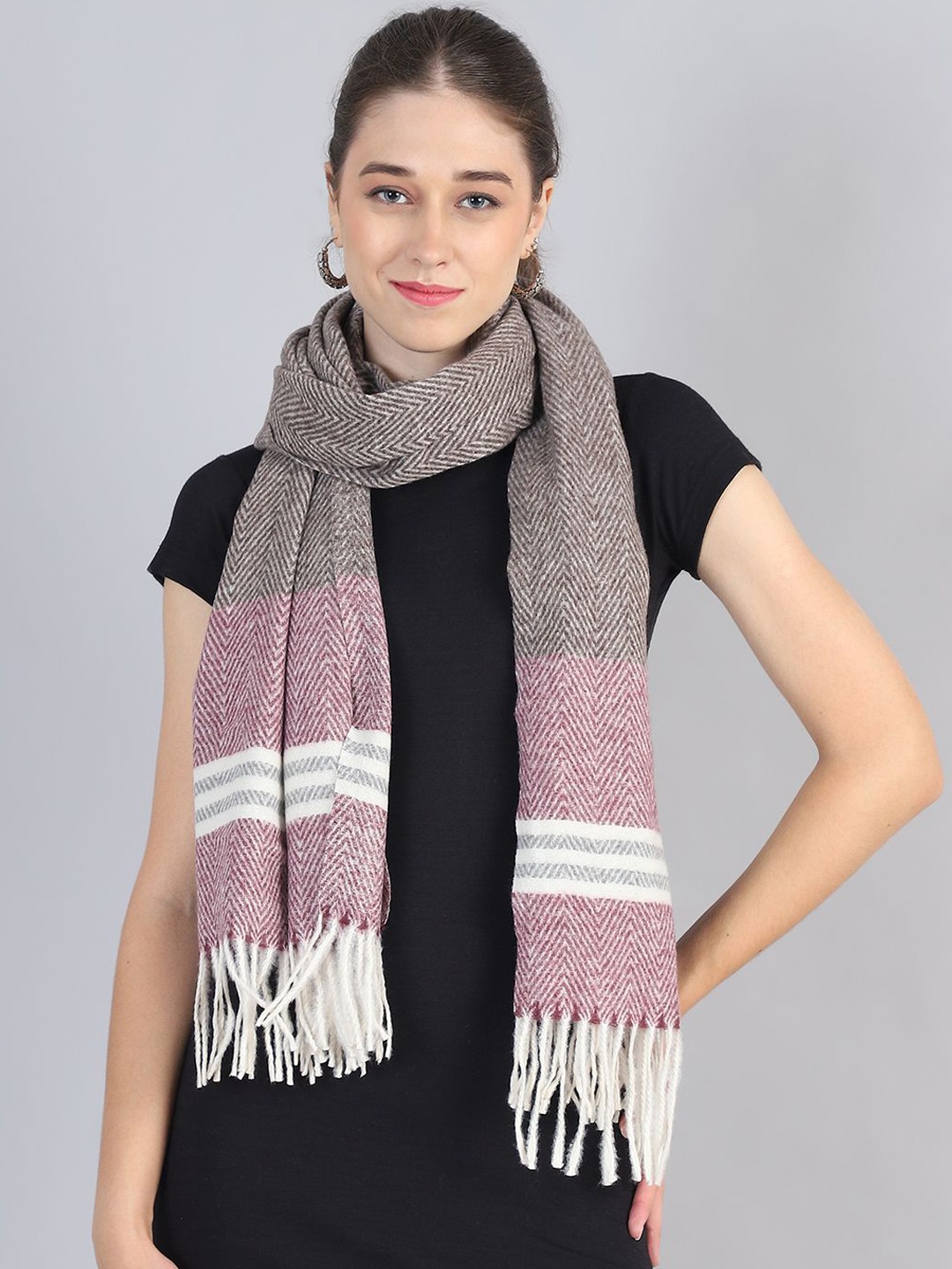 

ELLIS Women Striped Muffler, Burgundy