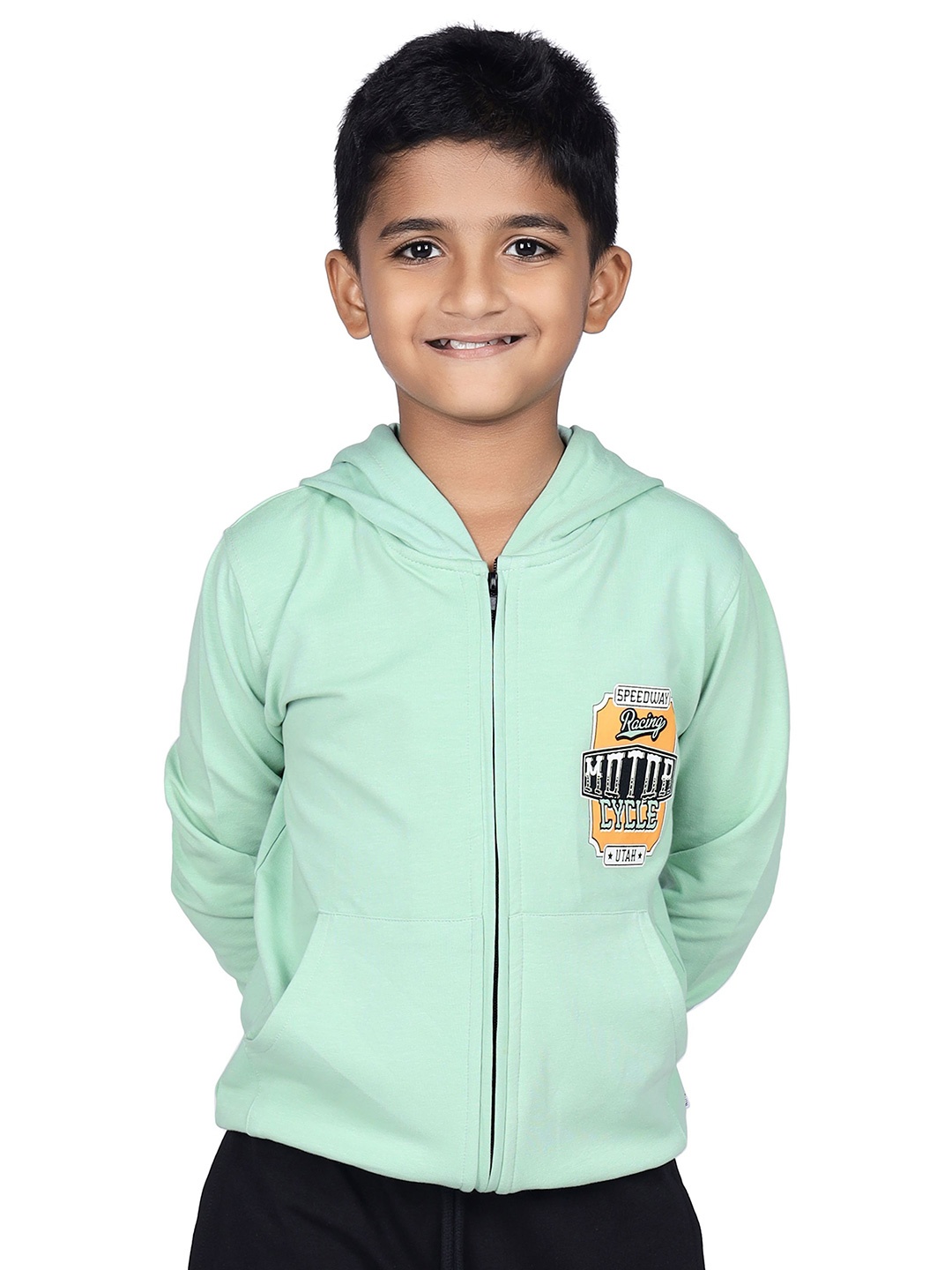 

CRAZYPENGUIN ELITE Boys Self Design Cotton Long Sleeves Hooded Sweatshirt, Green