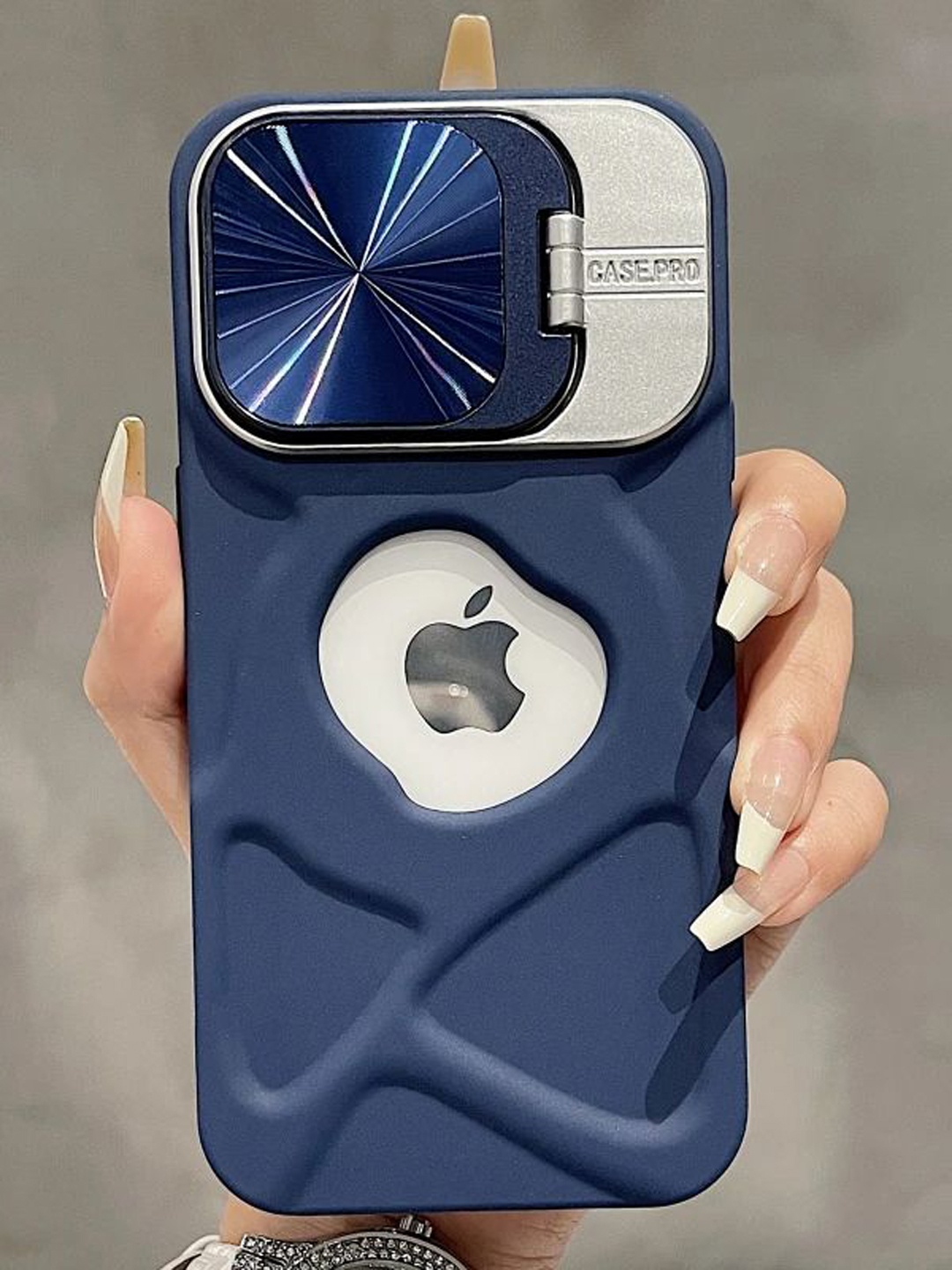 

Luxury Kase LK158 Invisible Bracket Lens Protection iPhone 14 Pro Mobile Back Case, Navy blue