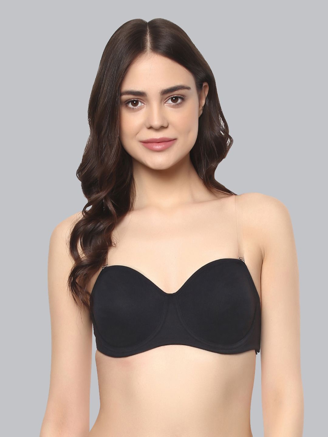 

Soie Women Medium Coverage Underwired Transparent Straps Balconette Bra, Black