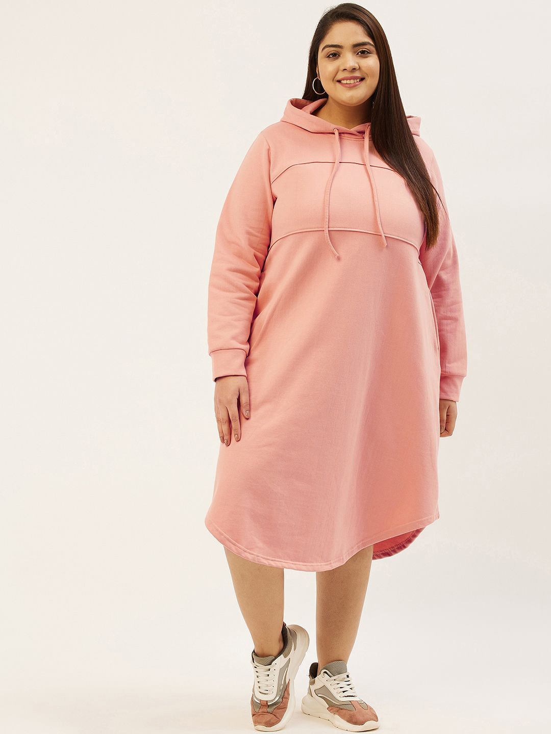 

theRebelinme Women Hooded A-Line Midi Dress, Pink