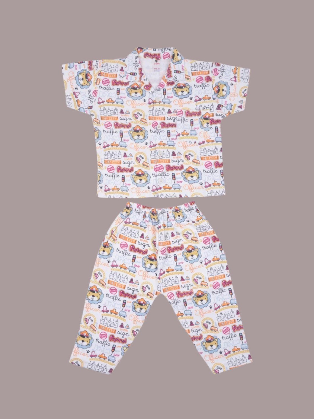 

Yellow Bee Boys Printed Pure Cotton Night suit, White