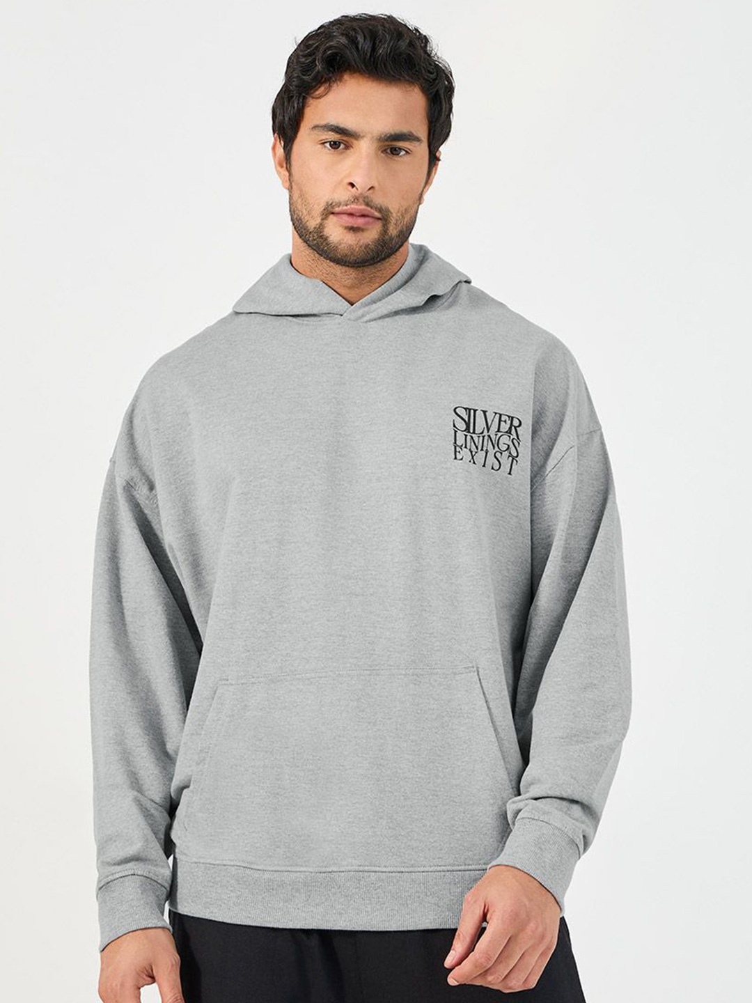 

Styli Men Printed Hooded Cotton Oversized Fit Sweatshirt, Grey