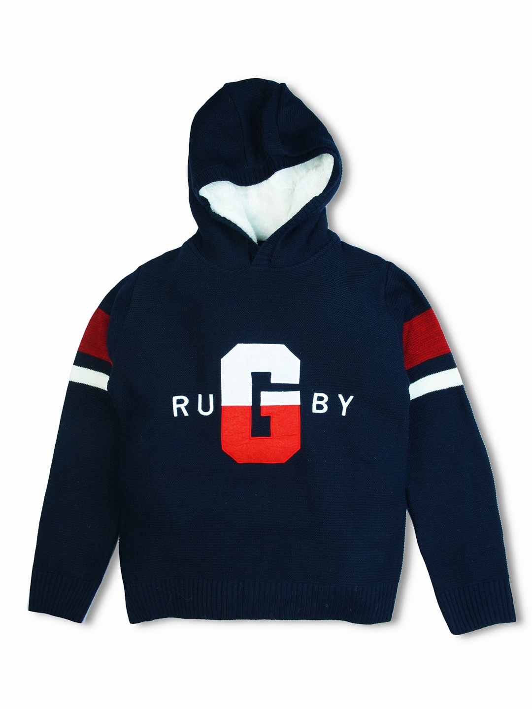 

Bodycare Boys Printed Woollen Hooded Long Sleeves Pullover, Navy blue