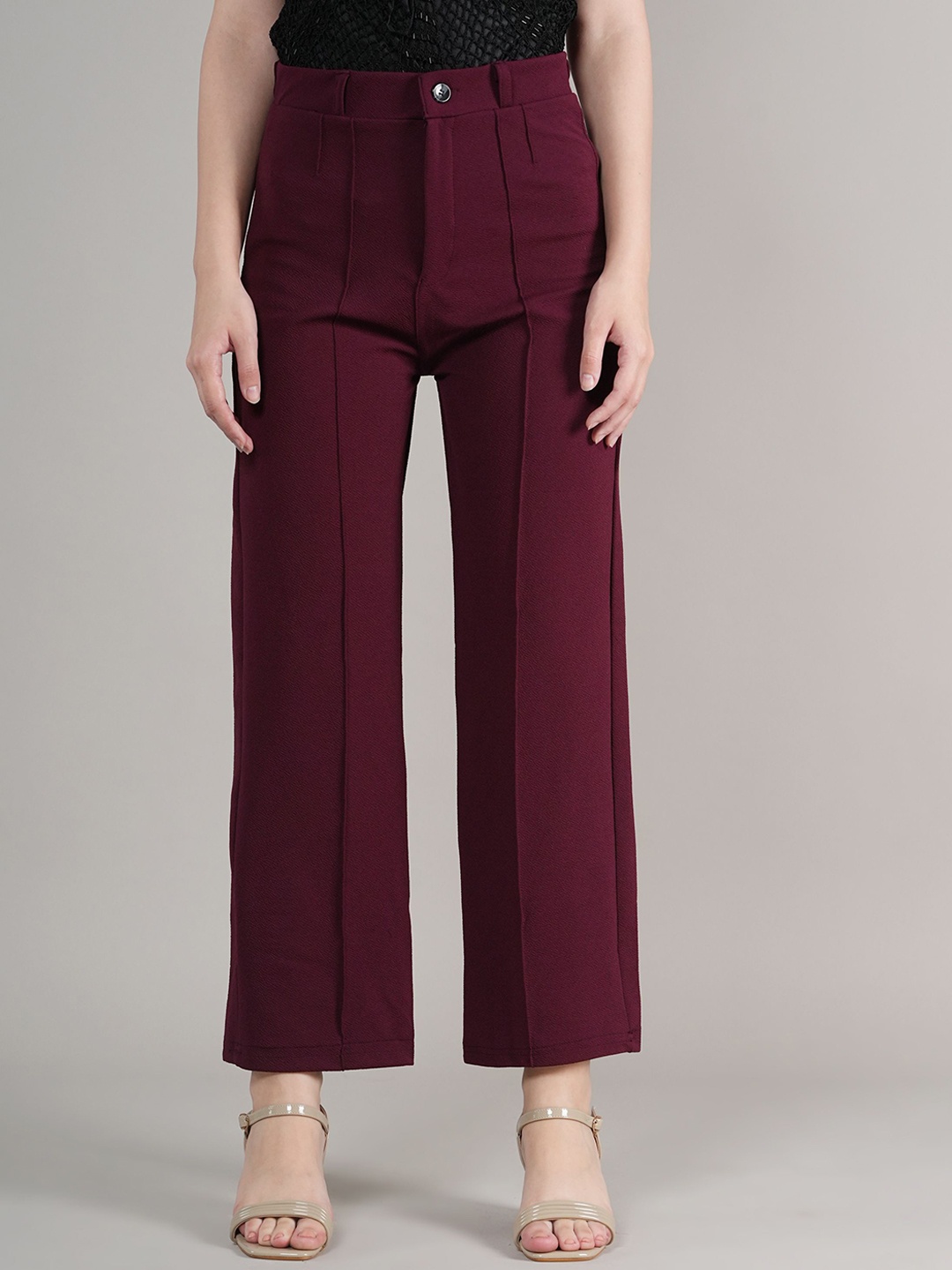 

BAESD Women High-Rise Easy Wash Formal Trousers, Maroon