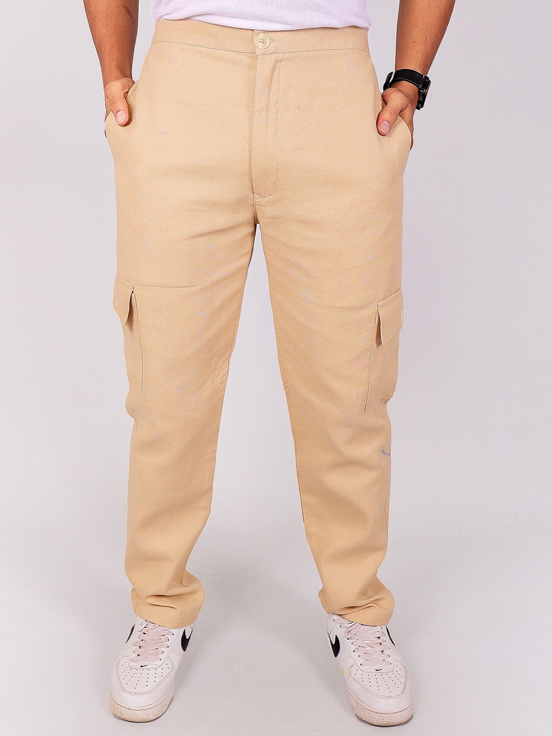 

BLUEBIRD Men Smart Slim Fit Mid-Rise Cotton Cargos, Beige