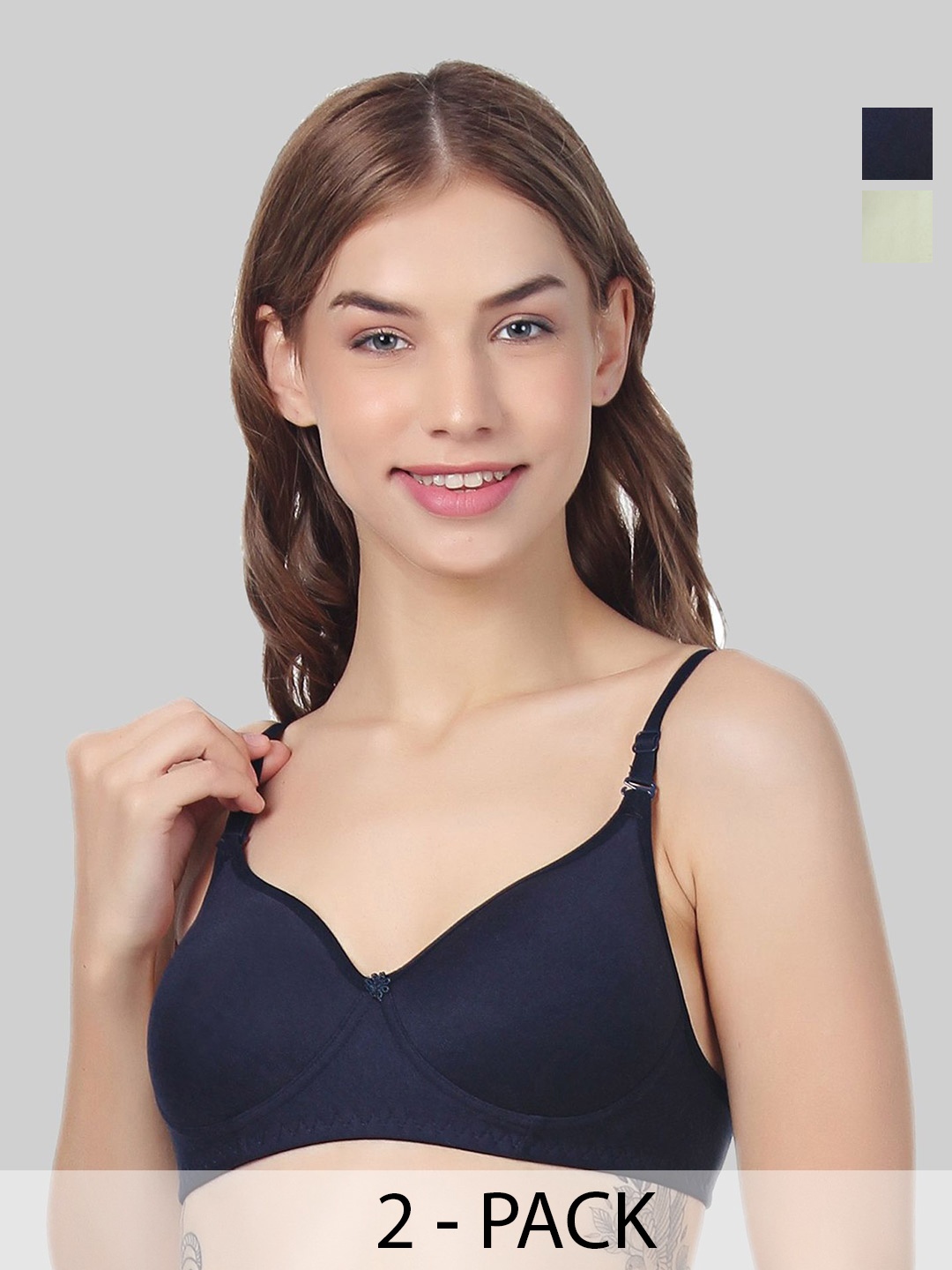 

Designer Bugs Women Pack Of 2 Cotton Full Coverage Non Padded Bra, Navy blue