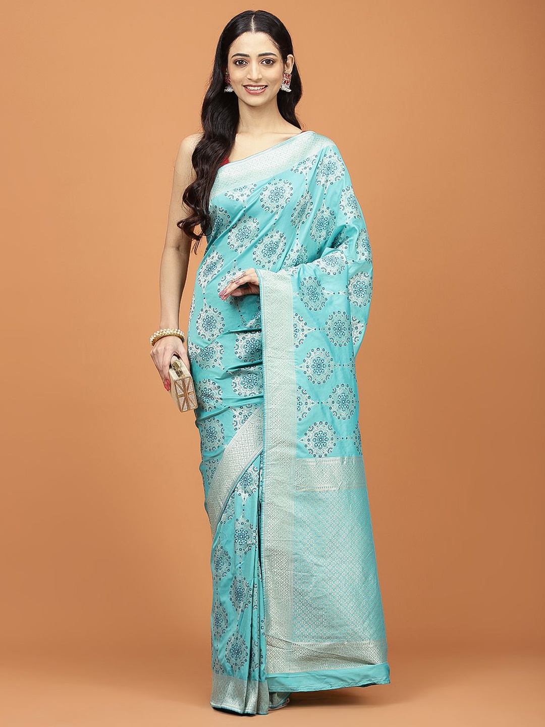 

Meena Bazaar Woven Design Banarasi Saree, Sea green