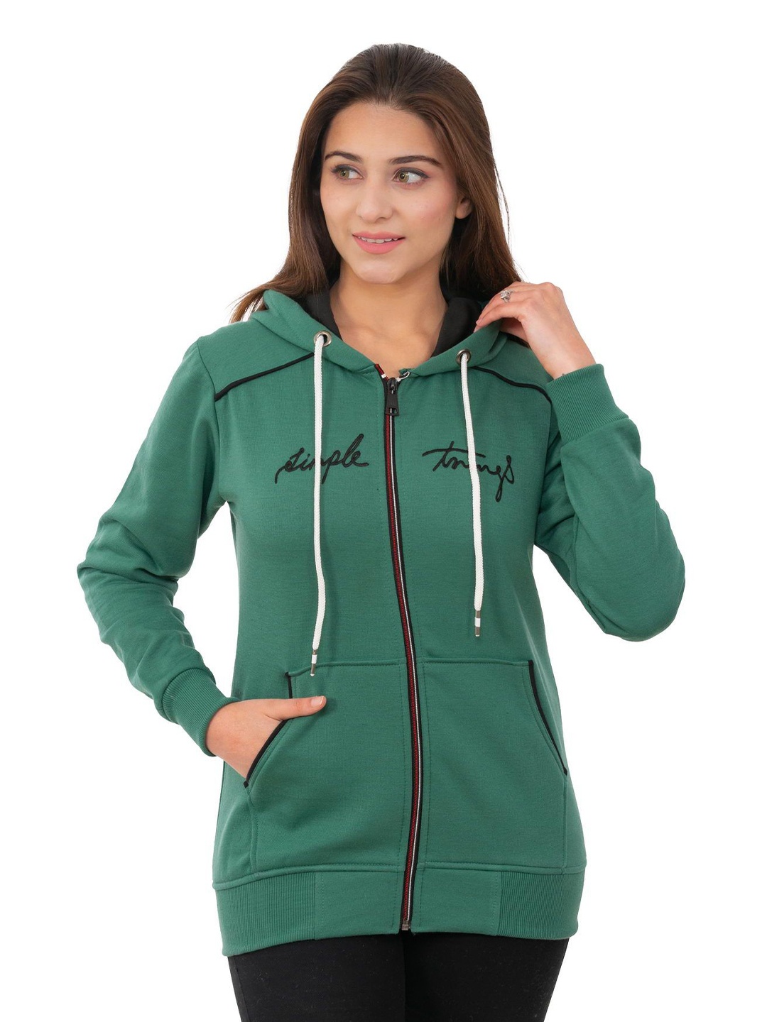 

LO G LO Women Printed Long Sleeves Hooded Sweatshirt, Green