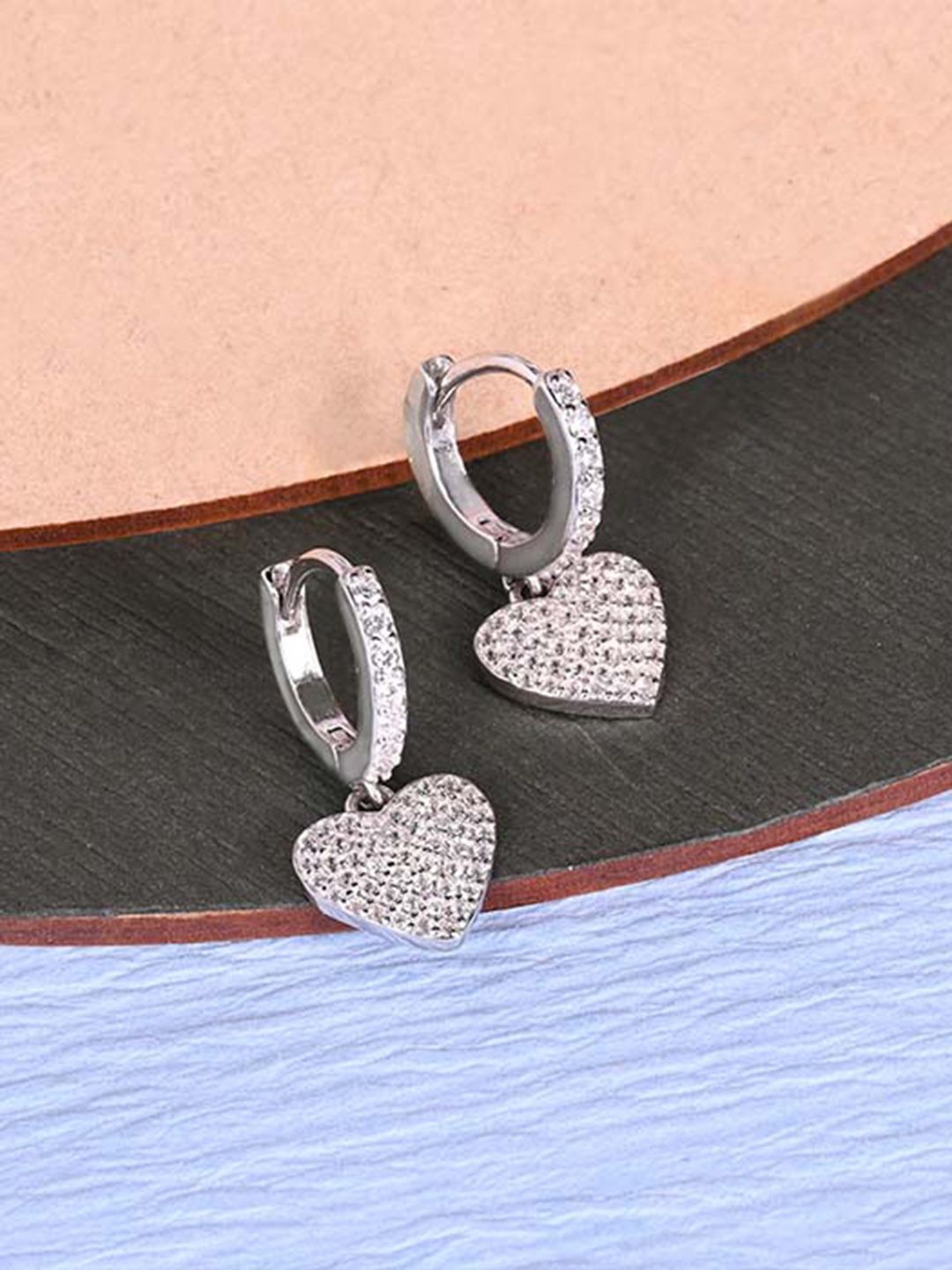 

TOUCH925 Pure Silver Cubic Zirconia Studded Contemporary Drop Earrings