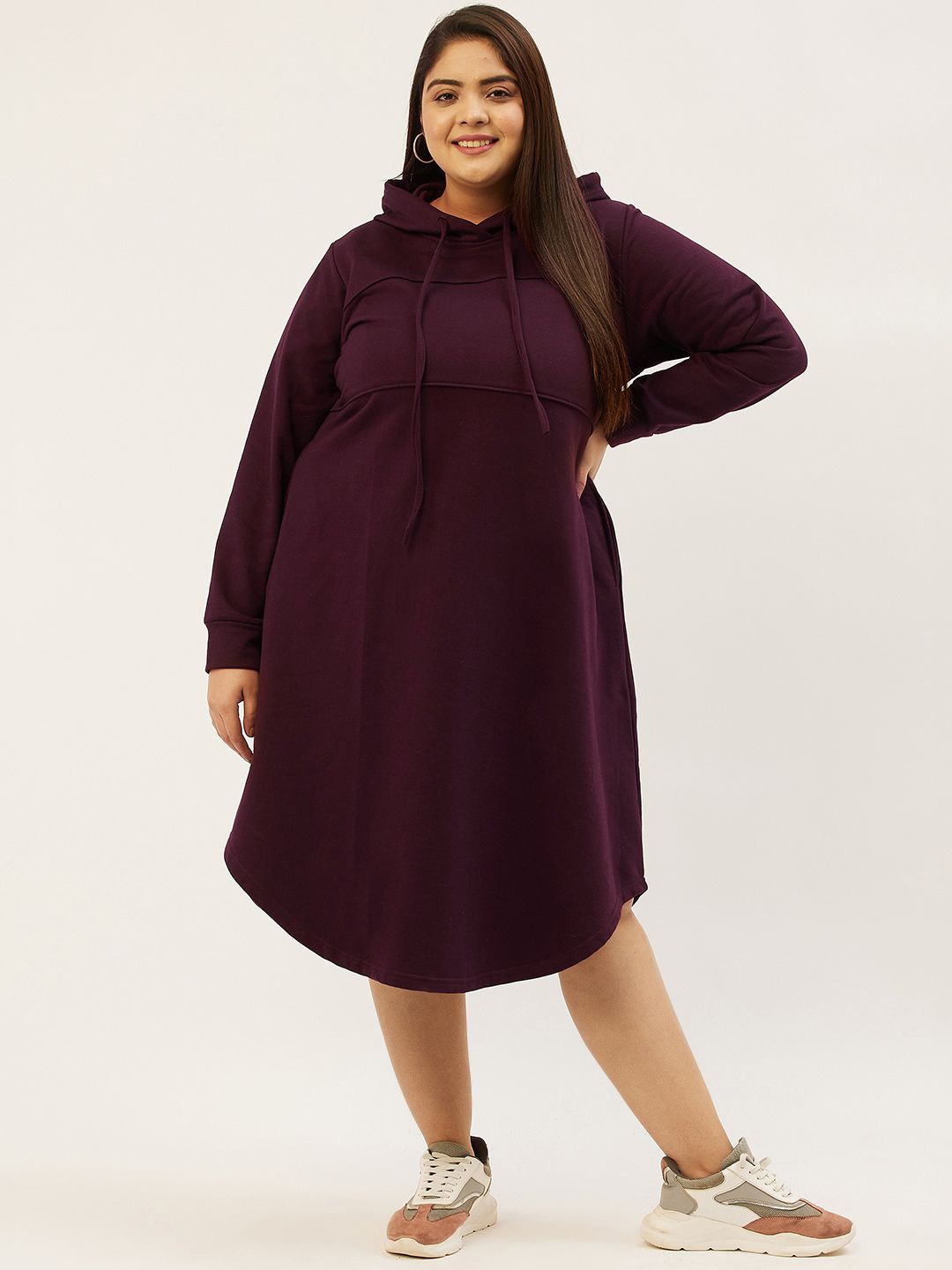 

theRebelinme Women Plus Size A-Line Hooded Midi Dress, Burgundy