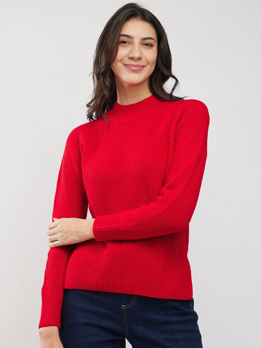 

FableStreet Women Round Neck Pullover Sweater, Red