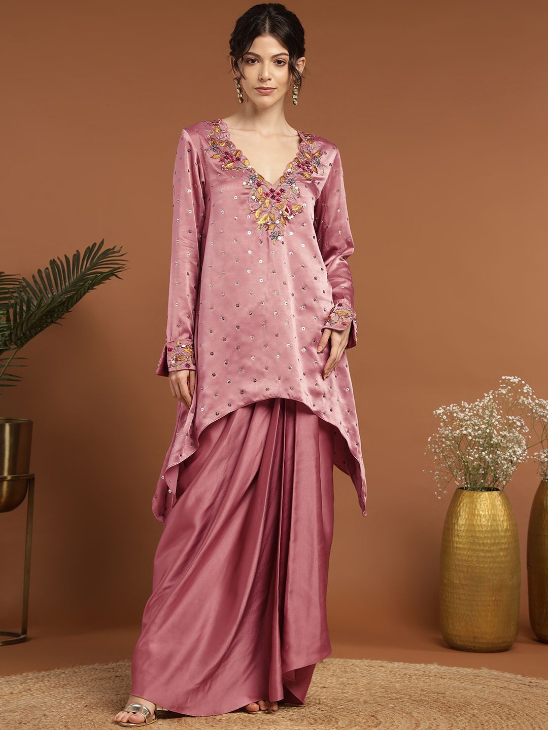 

RIRASA Embroidered Long Sleeve Top & Skirt Co-Ords, Pink