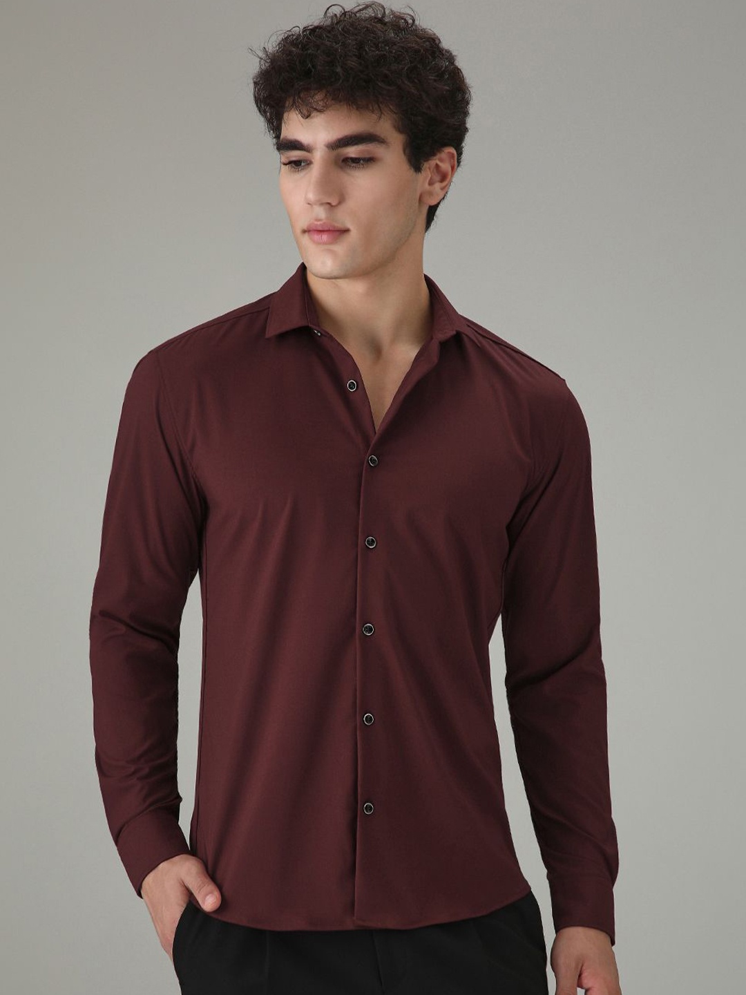 

Banana Club Men Classic Slim Fit Formal Wrinkle-free Satin Shirt, Maroon