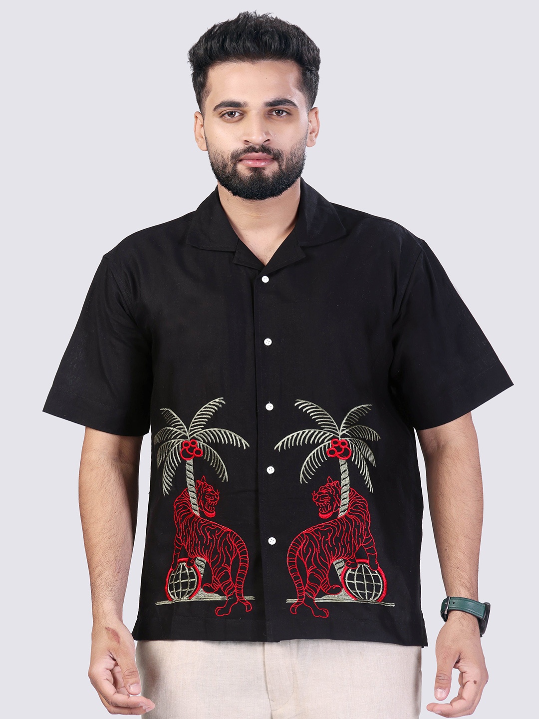 

Cultura Studio Men Comfort Embroidered Casual Shirt, Black