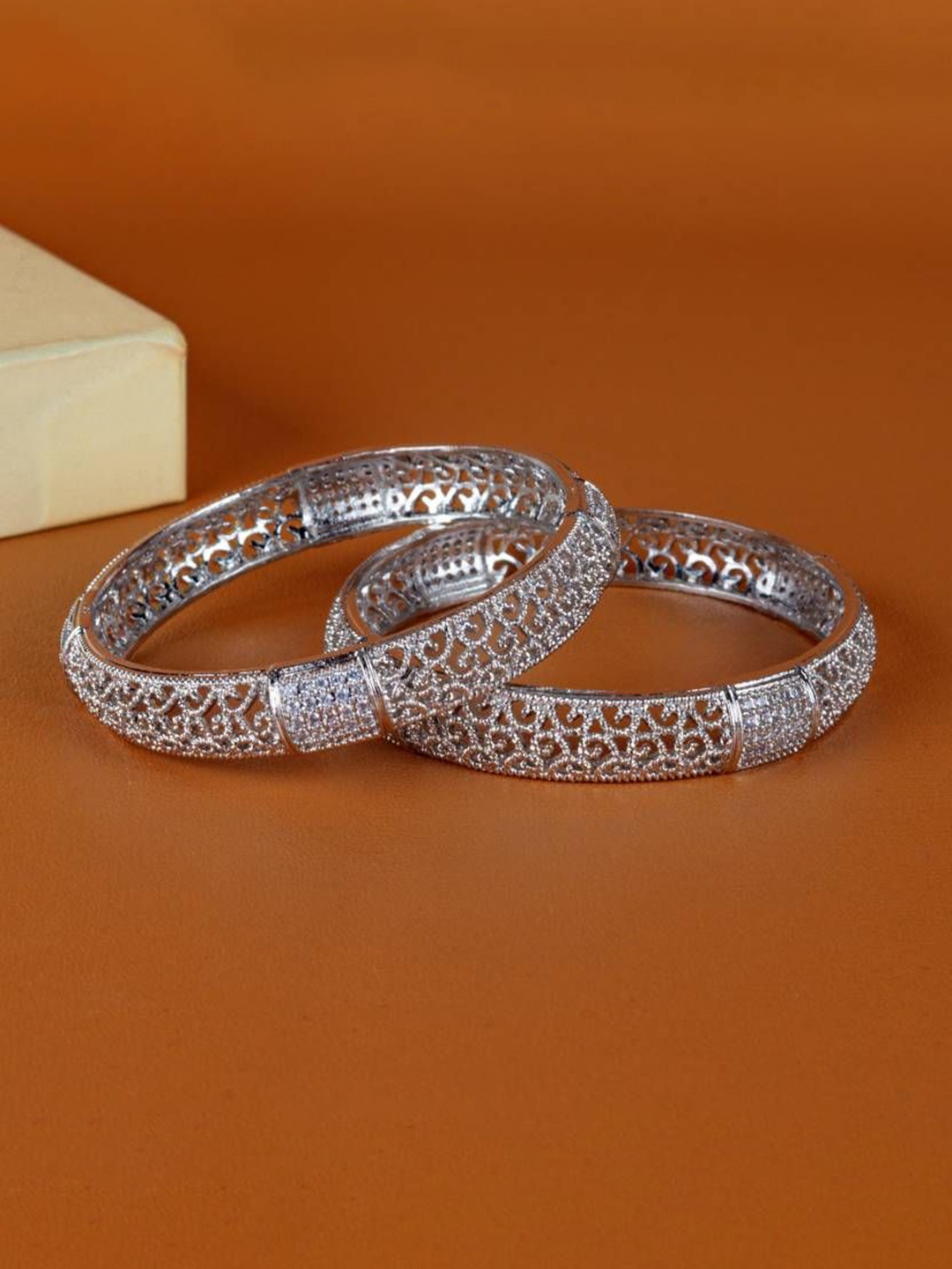 

Zevarly Set Of 2 Silver-Plated American Diamond Stone Studded Bangles