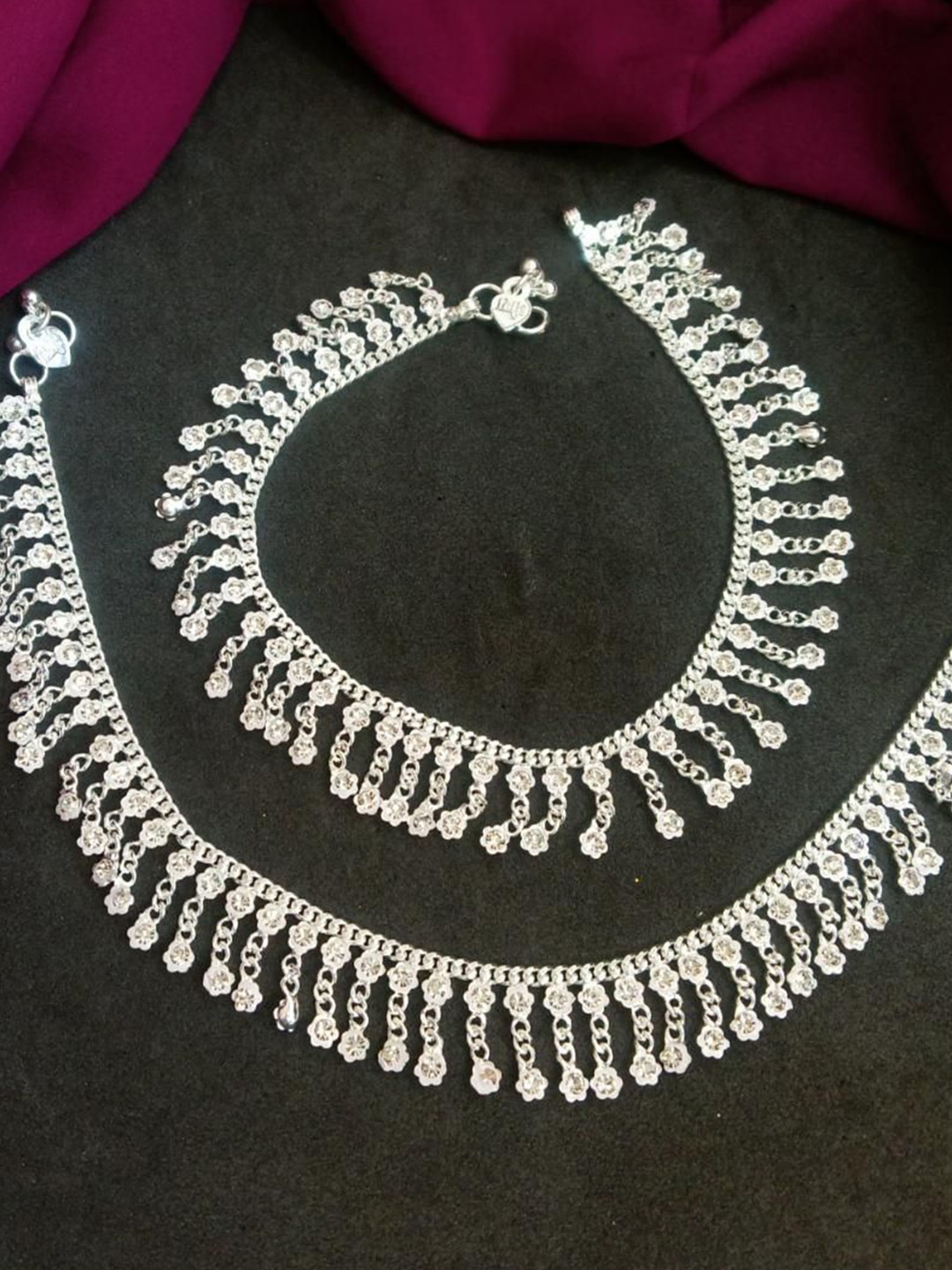 

Efulgenz Set Of 2 Rhodium-Plated Anklets, Silver