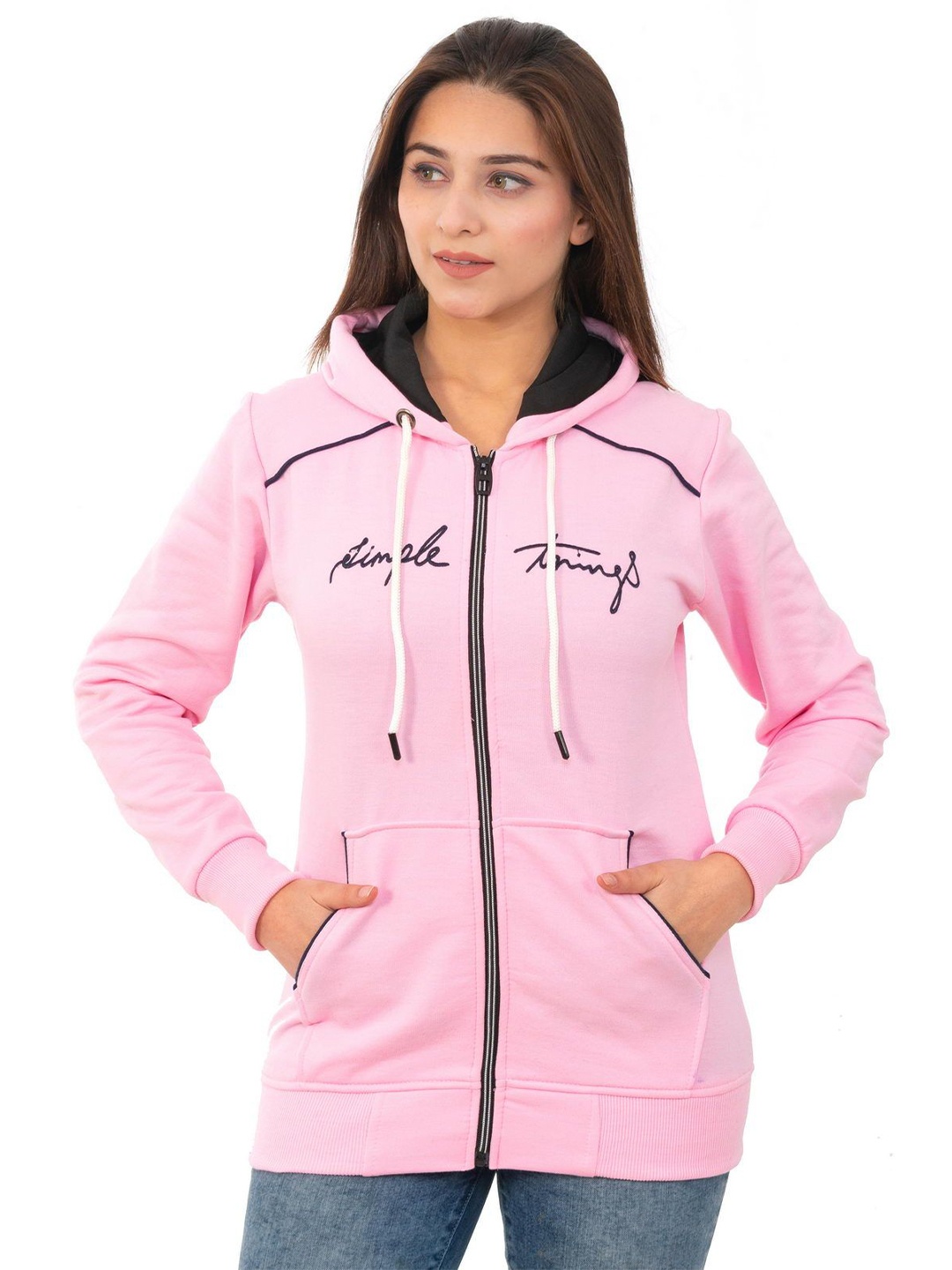 

LO G LO Women Typography Printed Hooded Sweatshirt, Pink