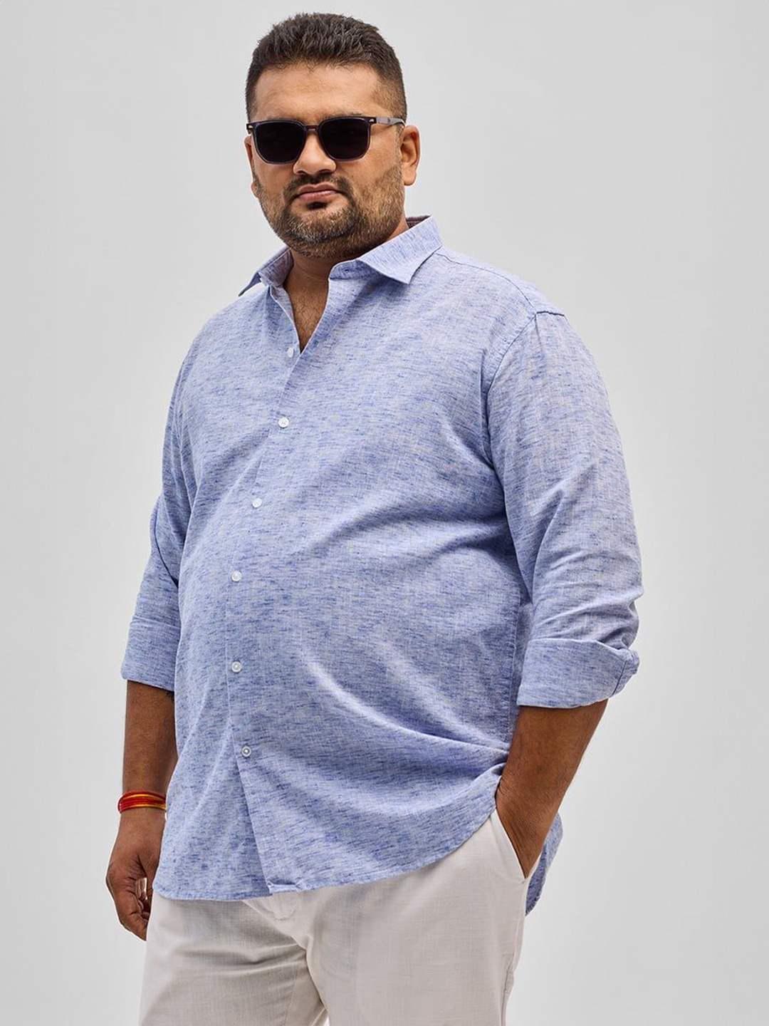 

Snitch Plus Size Men Classic Opaque Solid Casual Shirt, Blue