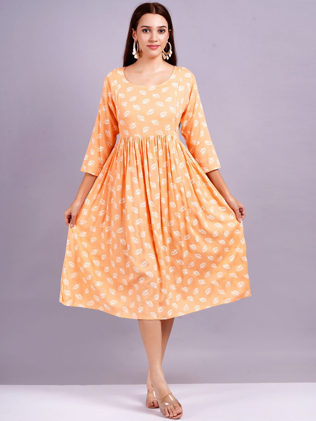 

HIGHLIGHT FASHION EXPORT Polka Dots Print Fit & Flare Dress, Orange