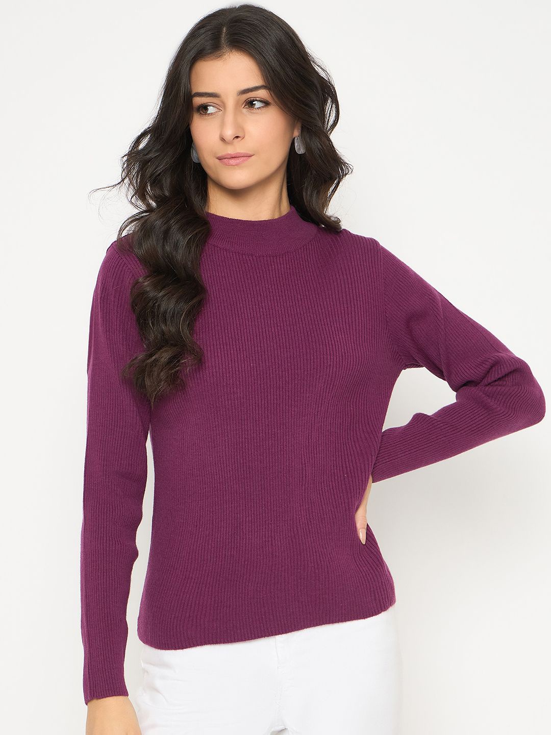 

Madame Women Striped Pullover, Purple