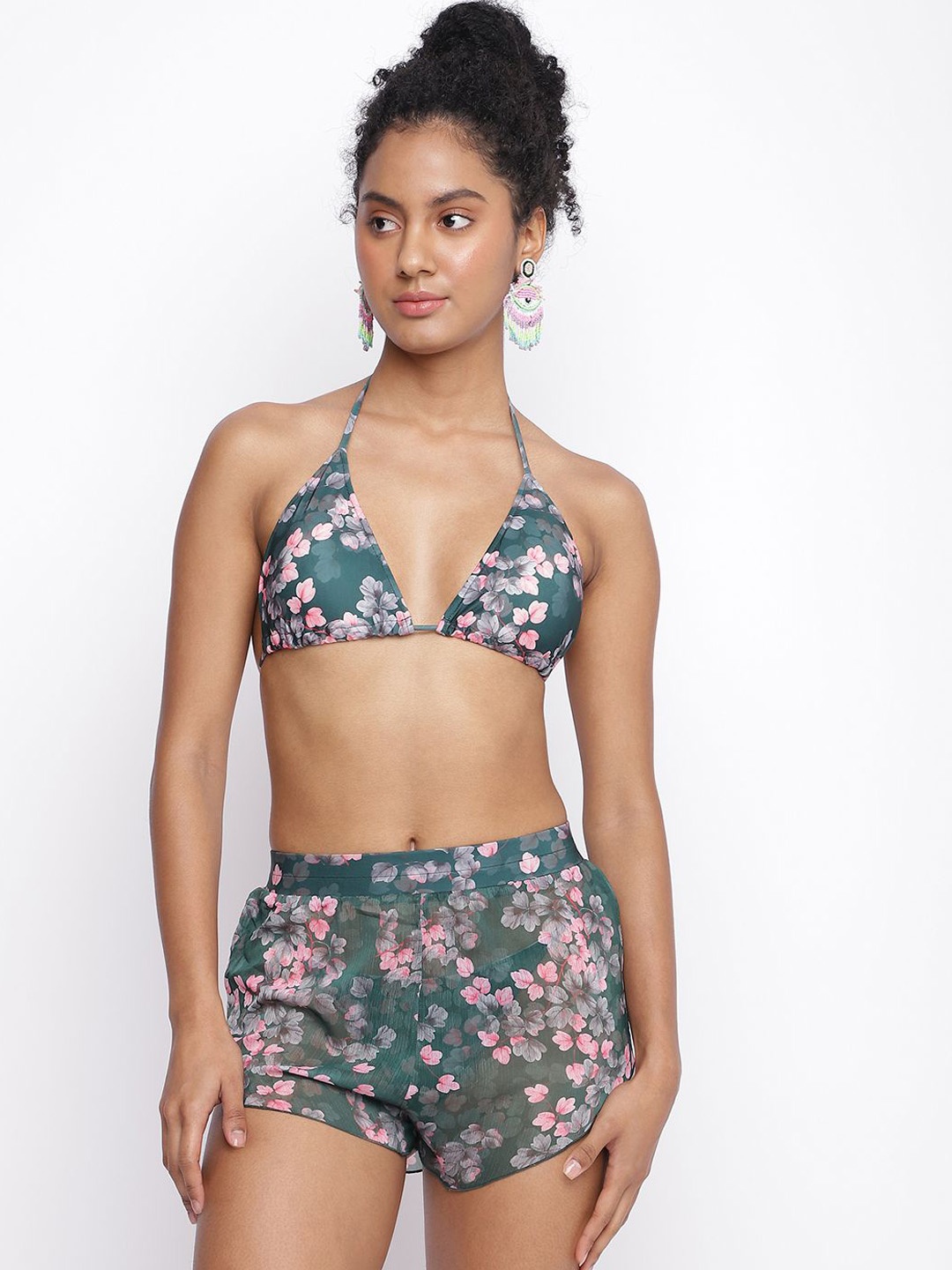 

La Intimo Women Floral Printed Swim Bottom, Green