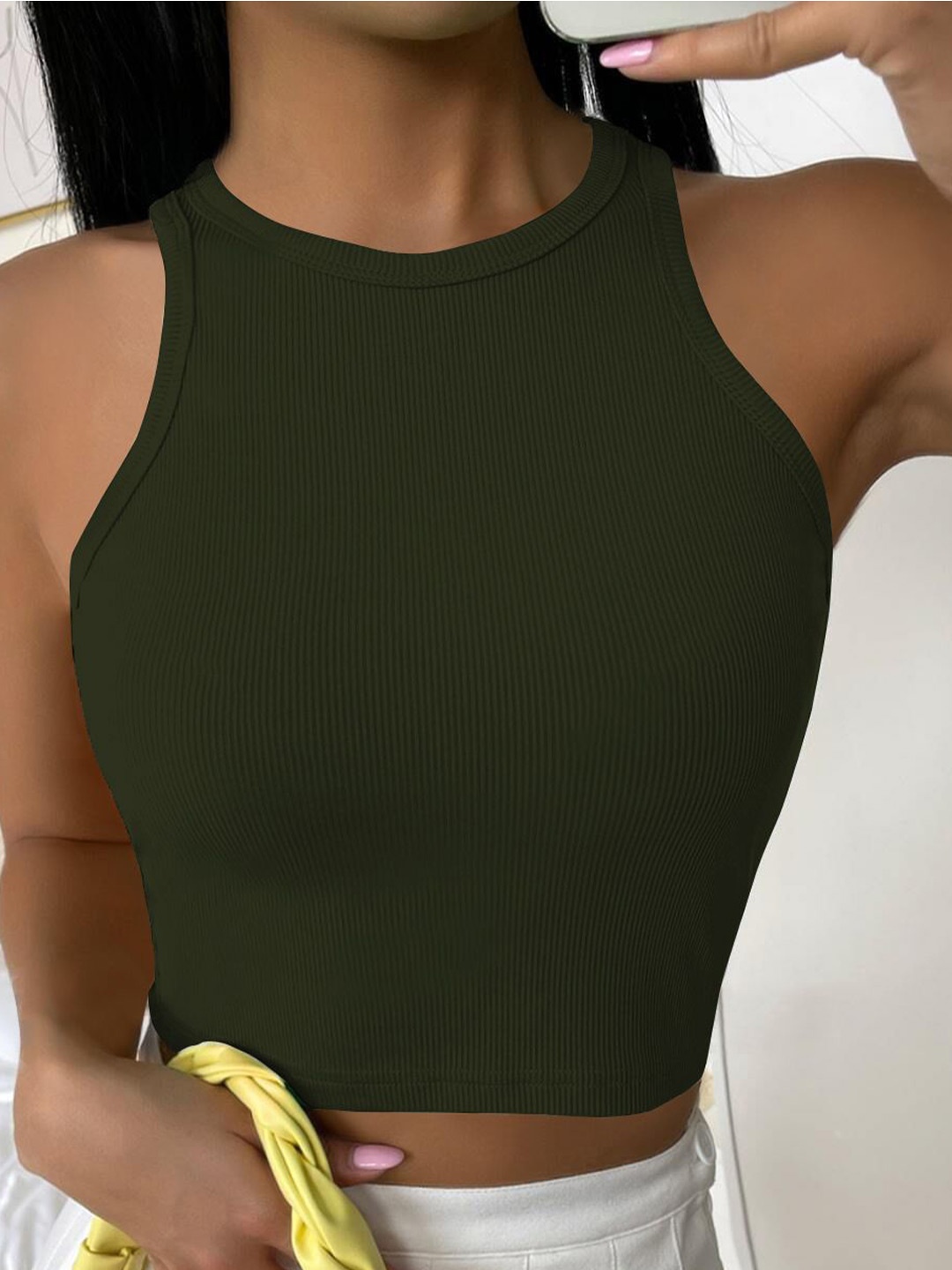 

BAESD Women Tank Crop Top, Olive