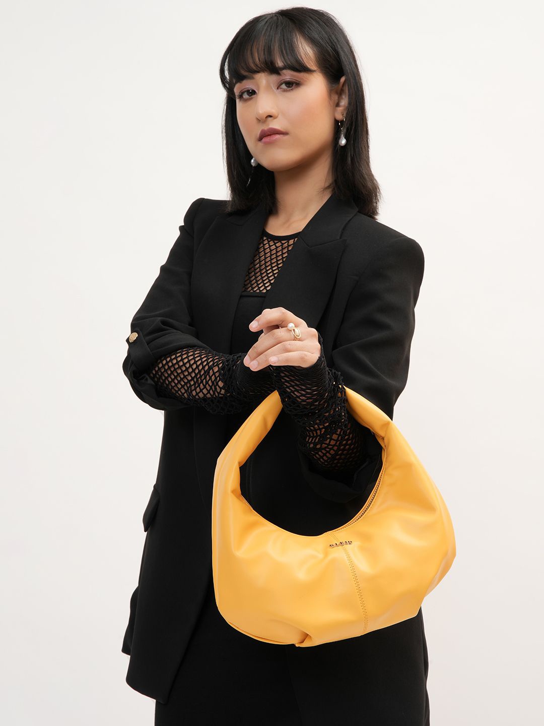 

KLEIO PU Structured Shoulder Bag, Mustard