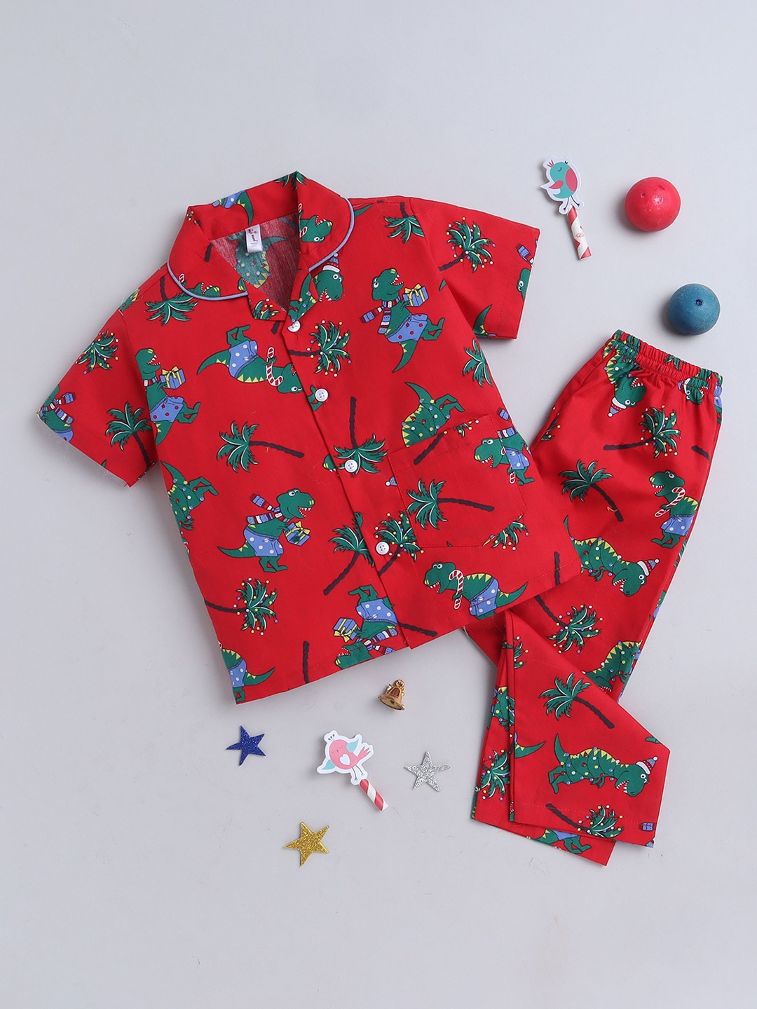 

The Magic Wand Boys Conversational Printed Pure Cotton Night suit, Red