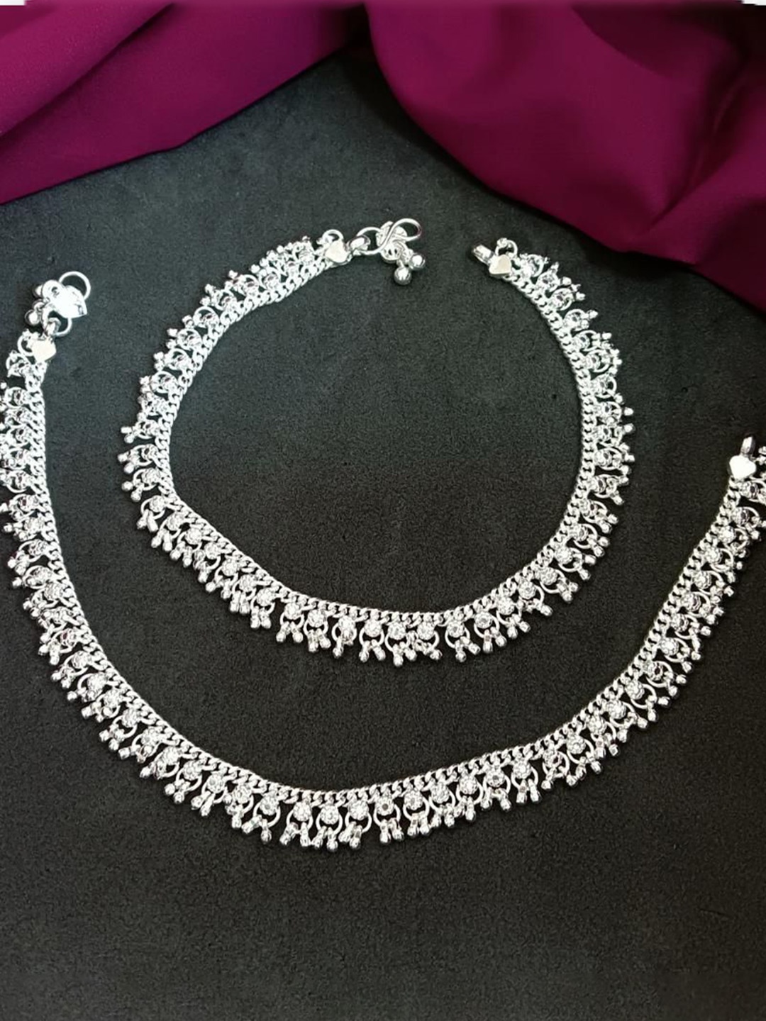 

Efulgenz Set Of 2 Rhodium-Plated Anklets, Silver