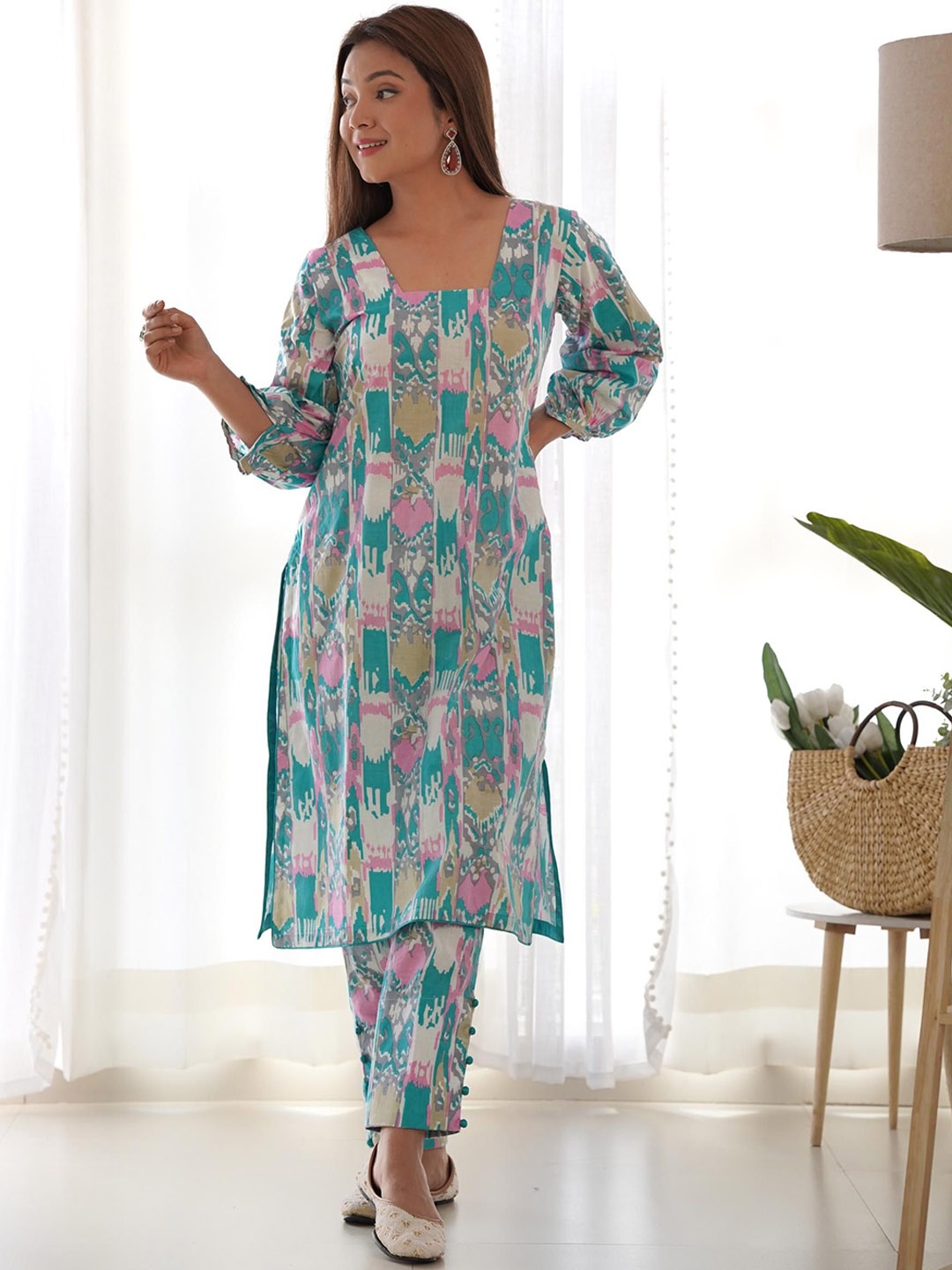

Rangpur Ethnic Motifs Printed Pure Cotton Kurta with Trouser, Green