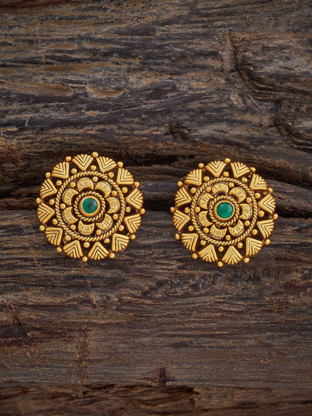 

Kushal's Fashion Jewellery Gold-Plated Stone Studded Circular Studs