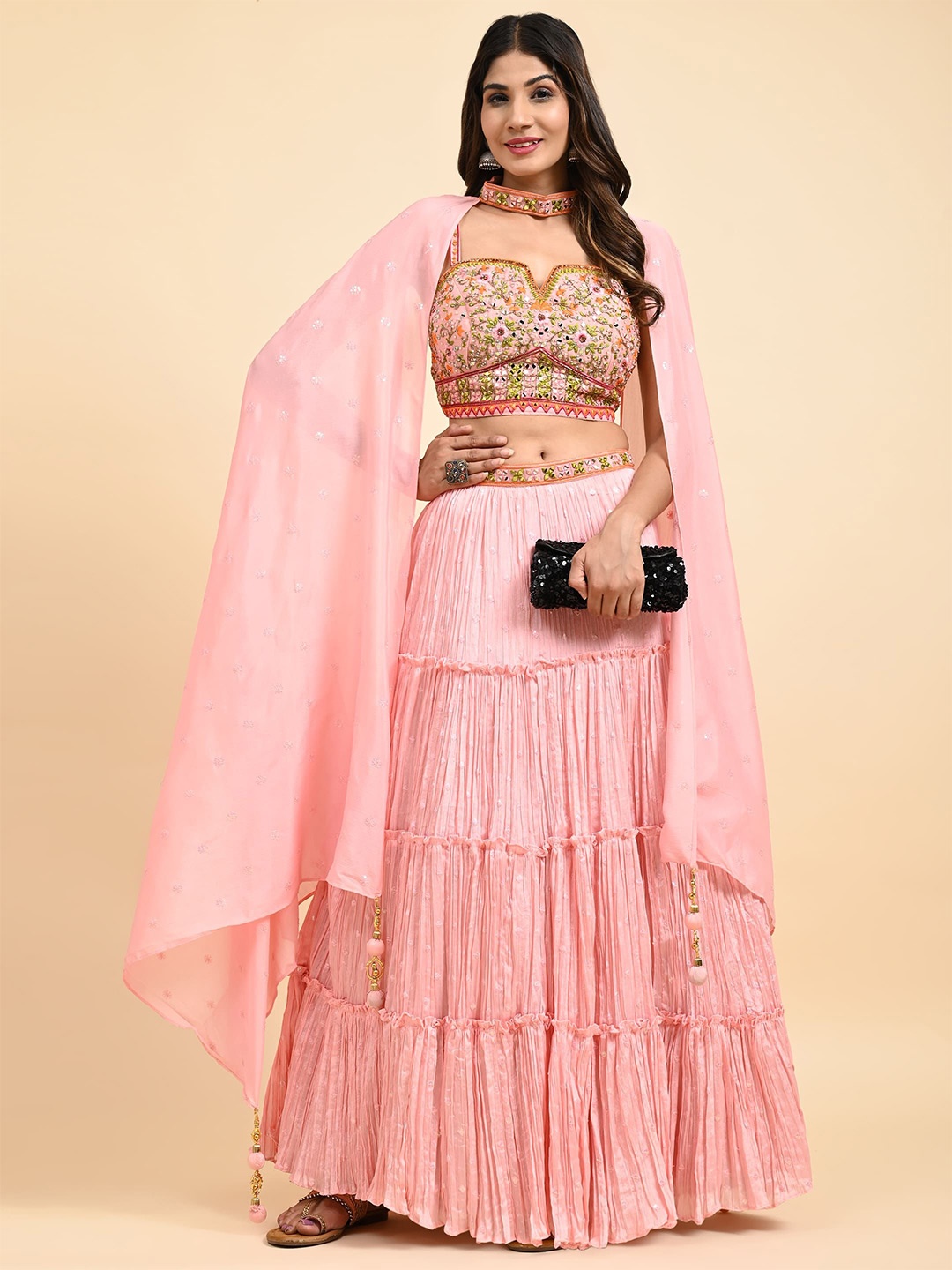 

VANAKARA Embroidered Ready To Wear Lehenga & Blouse With Dupatta, Pink